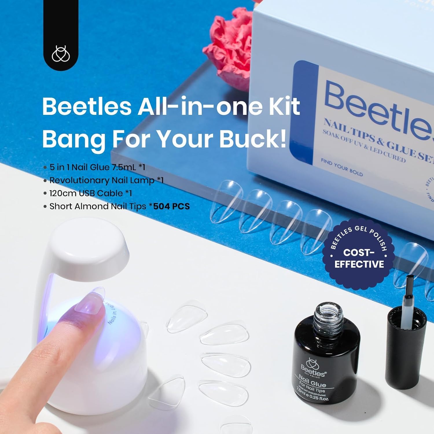 Beetles Gel Nail Kit Almond-500Pcs Gel Nails Tip Easy Extension Set