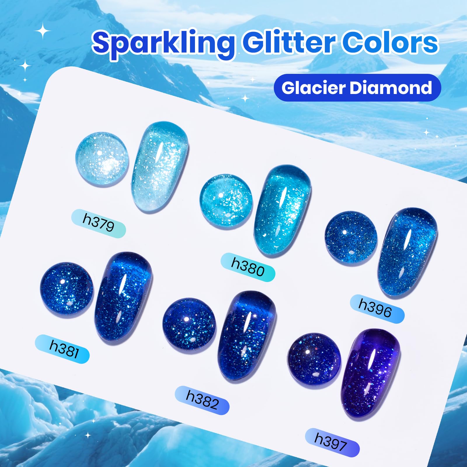 Glacier Diamond | 6 Colors Blue Gel Polish Set Glitter Nails