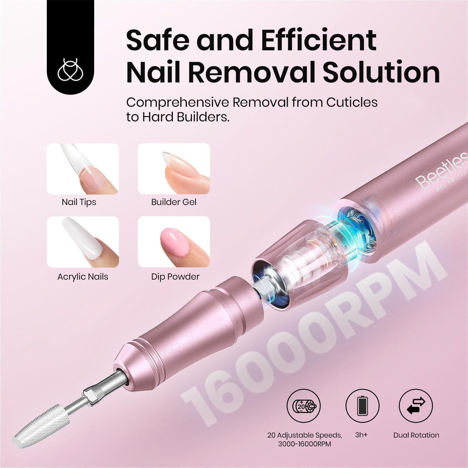 Pink Professional E-file Electric Nail Drill Set-Includes 5 Multifunctional Drill Bits