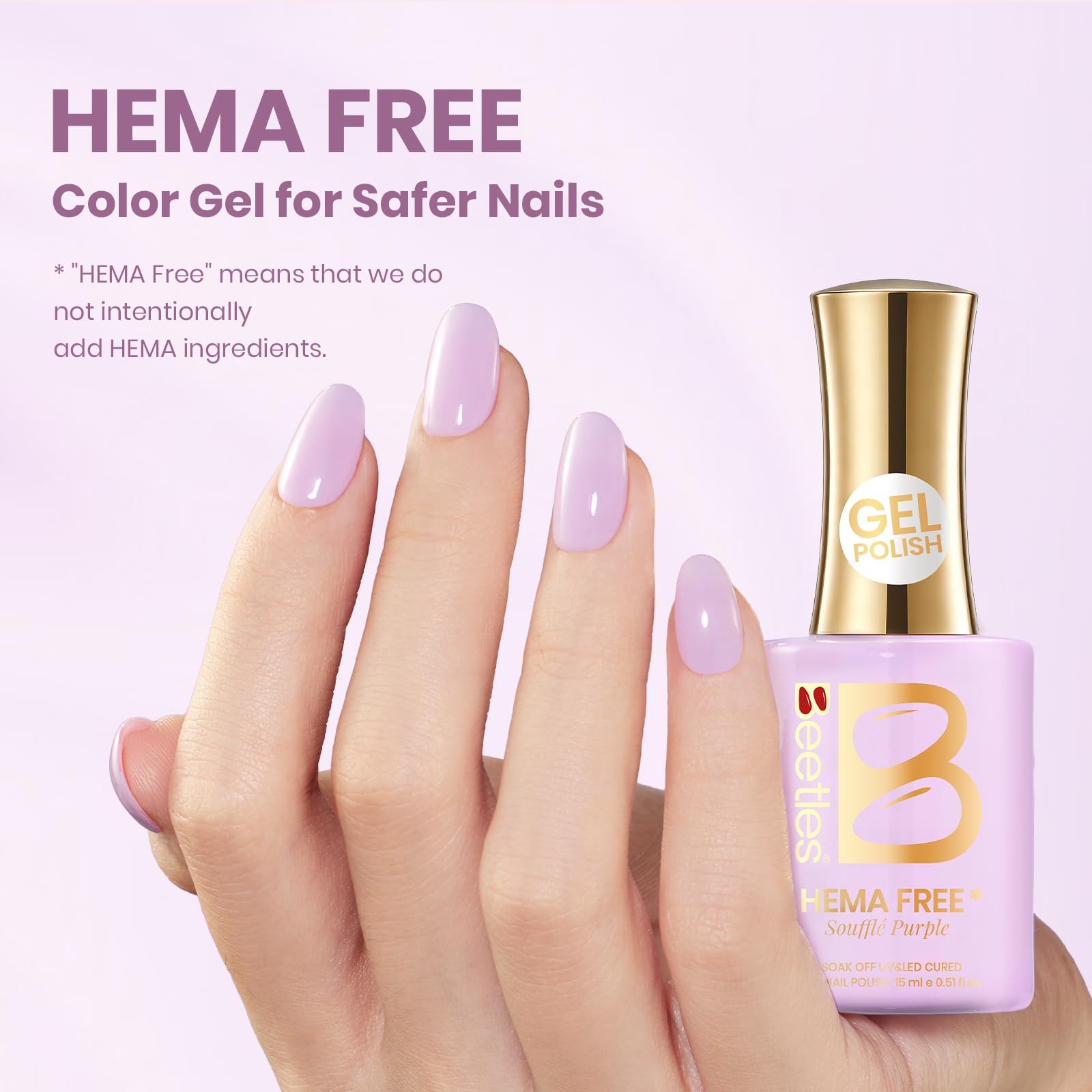 Beetles Purple Gel Nail Polish - Souffle Purple Gel Polish 15ML/0.51Fl Oz, Same Color Same Bottle, Soak Off UV LED Lamp Pastel Nail Art