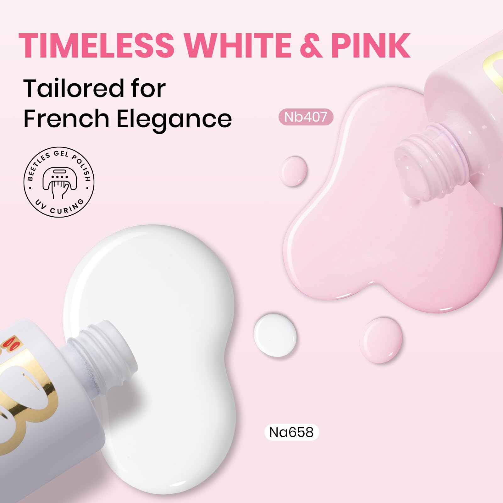 Beetles French Tip Gel Polish - Blush Moonlight 15ML with French Tip Stickers Hema Free