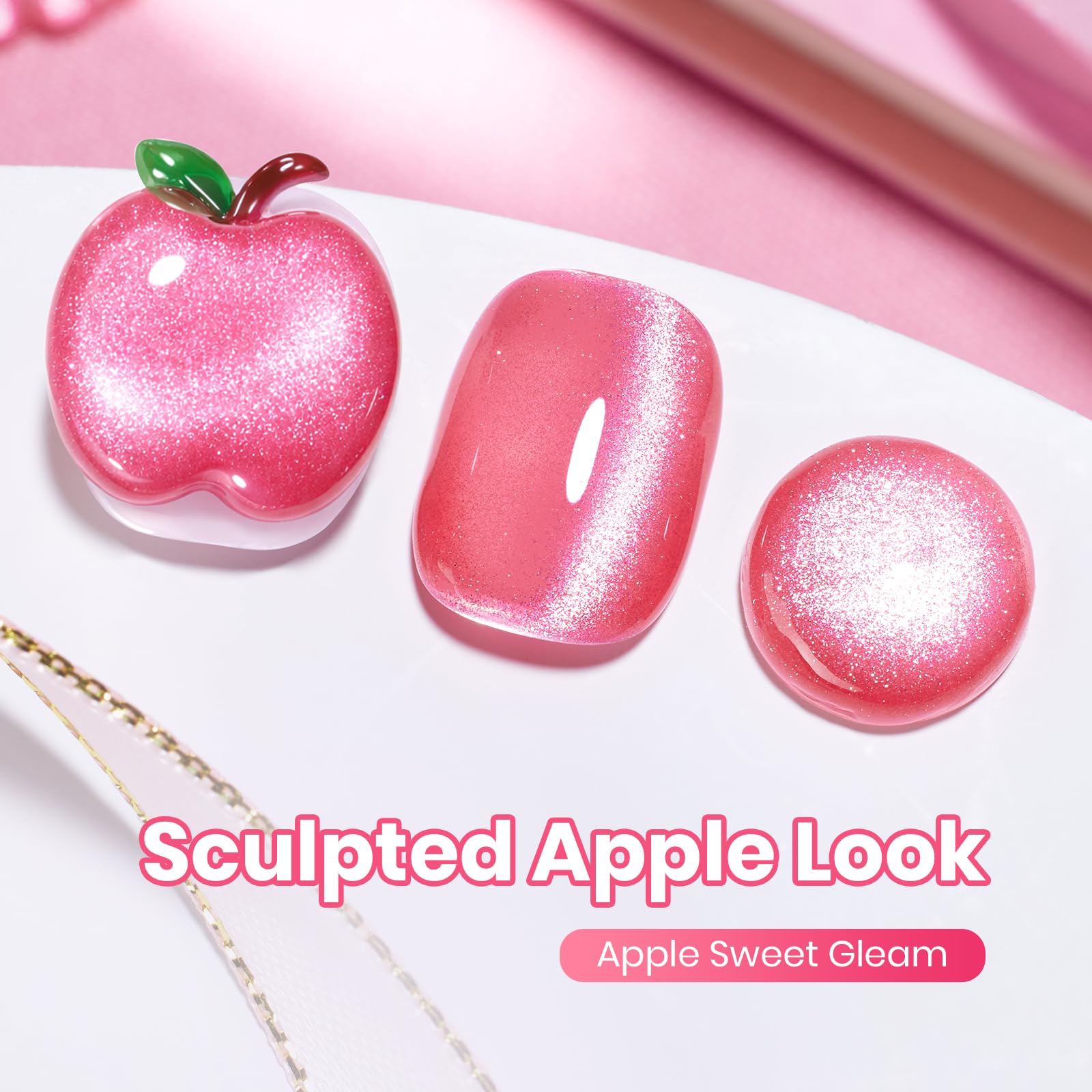Beetles Apple Sweet Gleam Pink Cat Eye Gel Nail Polish - 15ML Glitter Pink Cat Eye Spring Gel Polish