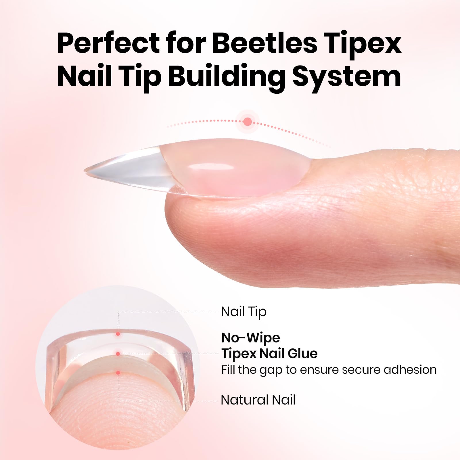 Beetles 20g Tipex Nail Glue Gel, No Wipe & No-Need-to-Hold, Designed for Tipex Instant Apex Nail Tips