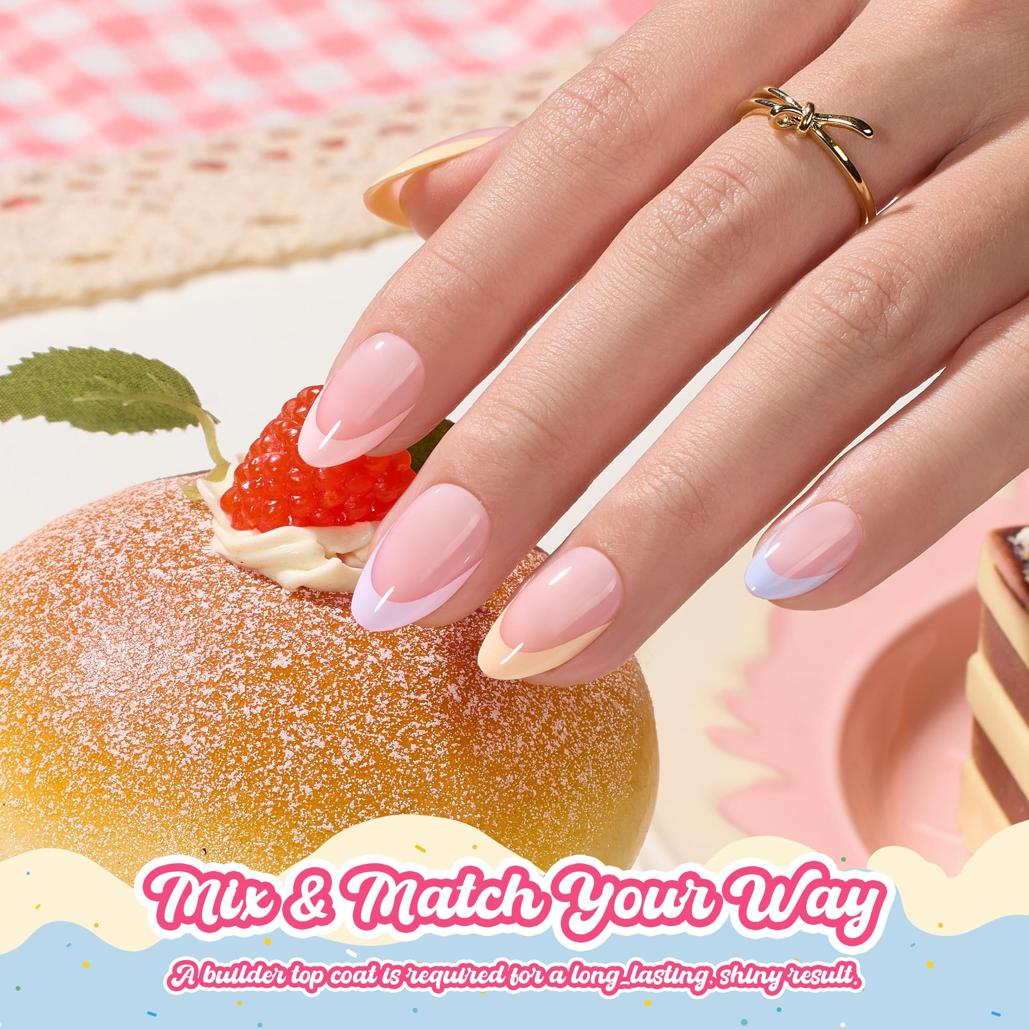 Beetles French Tips Press On Nails, Pastel Spring Nails Short Almond 6 Colors 192 Pcs, Spring Fake Nail Tips