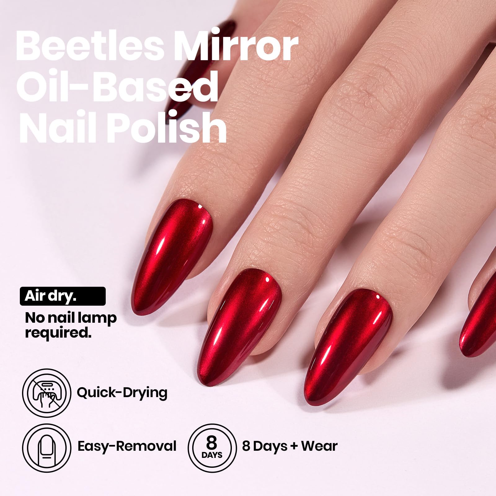 Beetles Red Chrome Nail Polish - Cherry Mirror Chrome Nail Polish Metallic Effect Quick-Drying Glossy