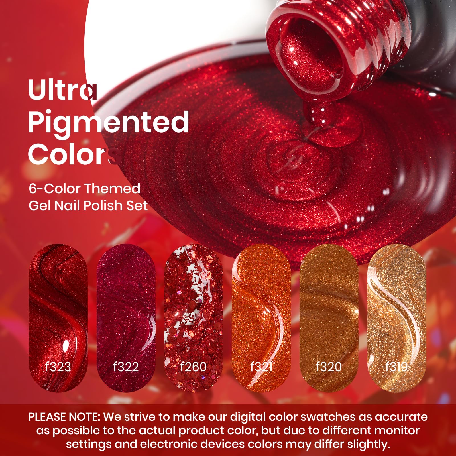 Passion Rush - 6 Colors Autumn Glitter Shimmer Gel Nails Polish Set