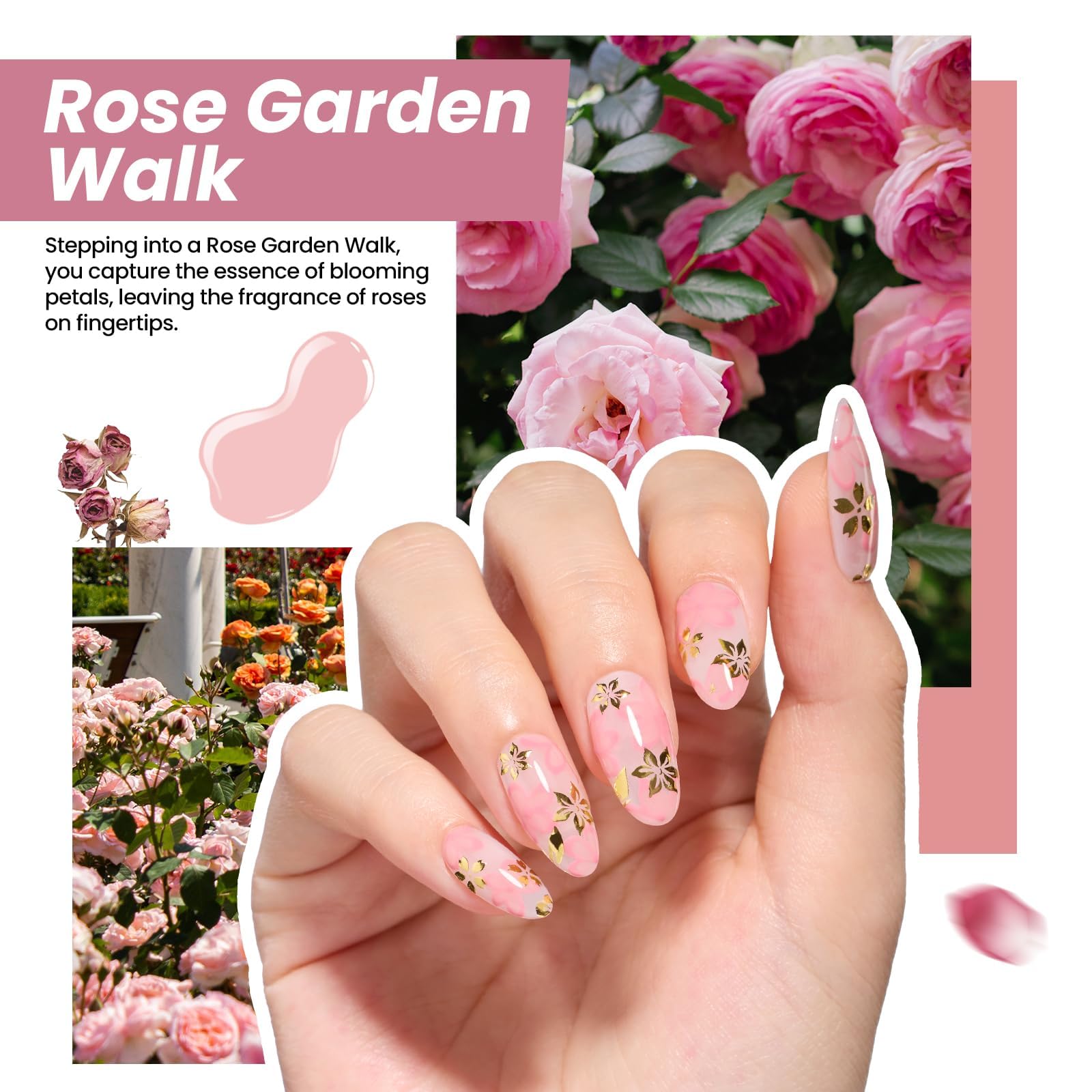 Rose Garden - 5 Colors Walk Nude Pink Gel Polish Set with Base Top Coat