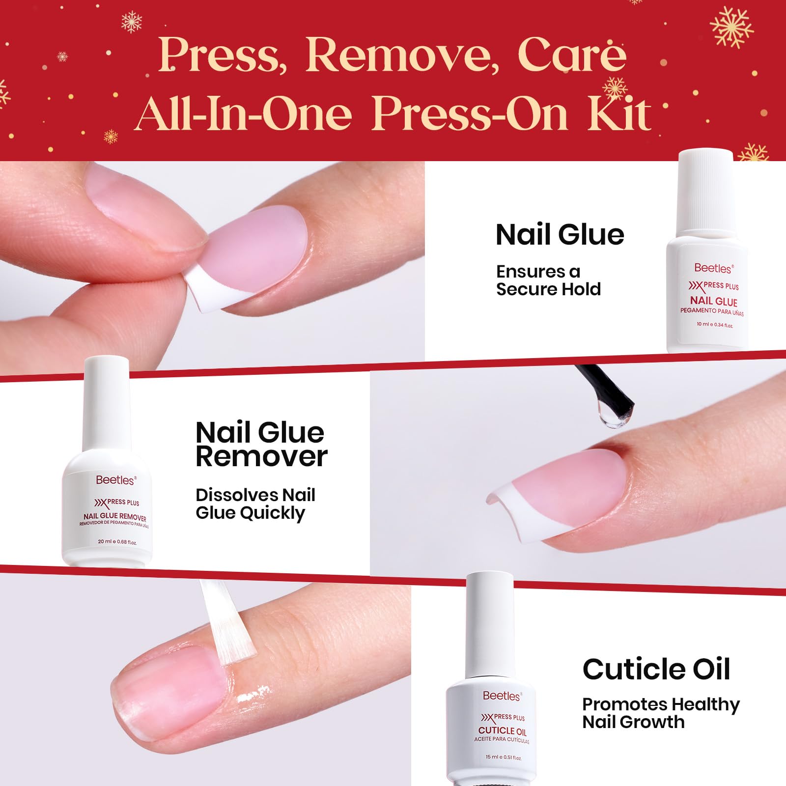 Beetles X Press Kit Gel Nail Kit - Press On Nails Short Almond Kit with 224Pcs French Nail Tips Nail