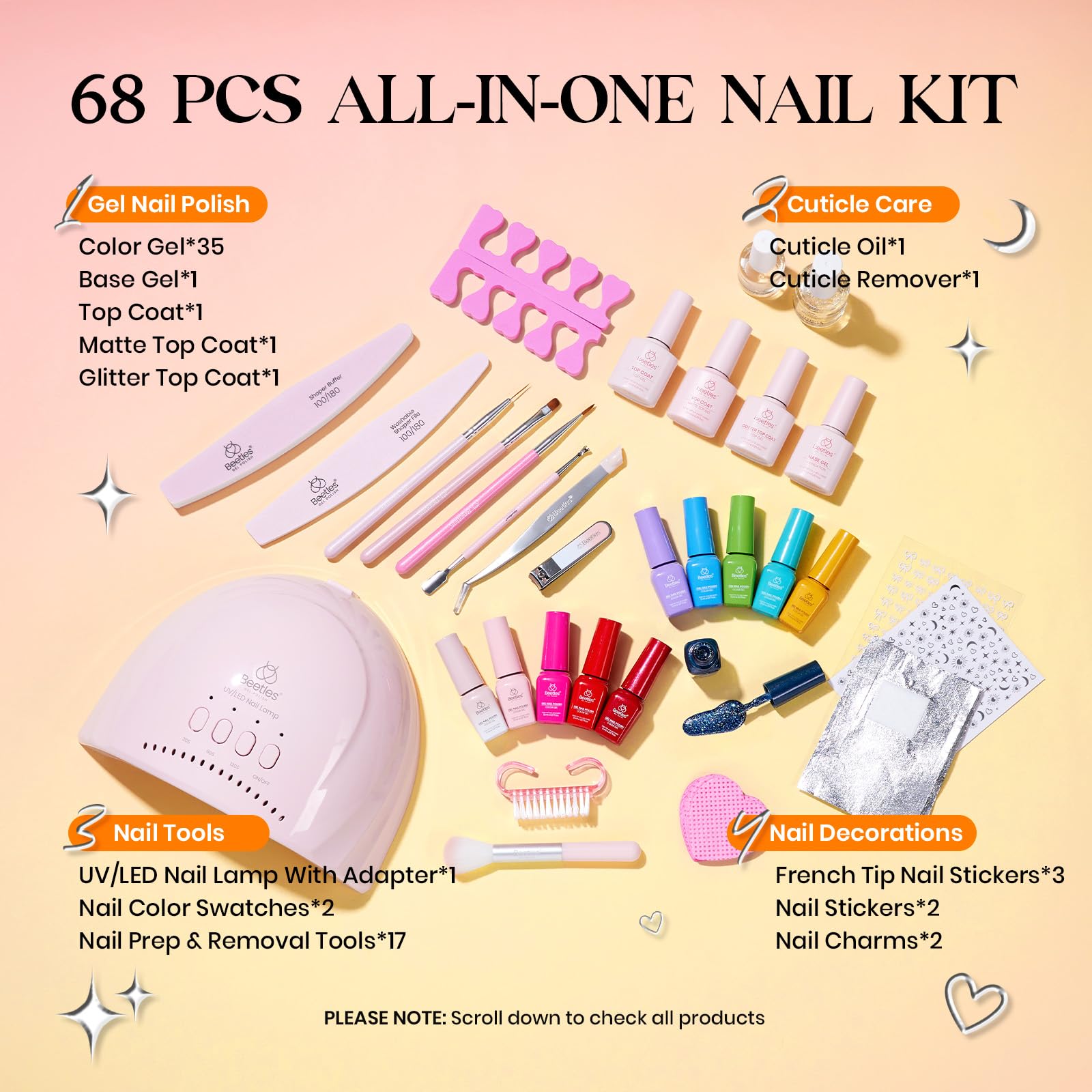 Beetles Gel Nail Starter Kit Seasonal Whispers 35  Colors 68 Pcs With UV Light All-in-One Mani Set