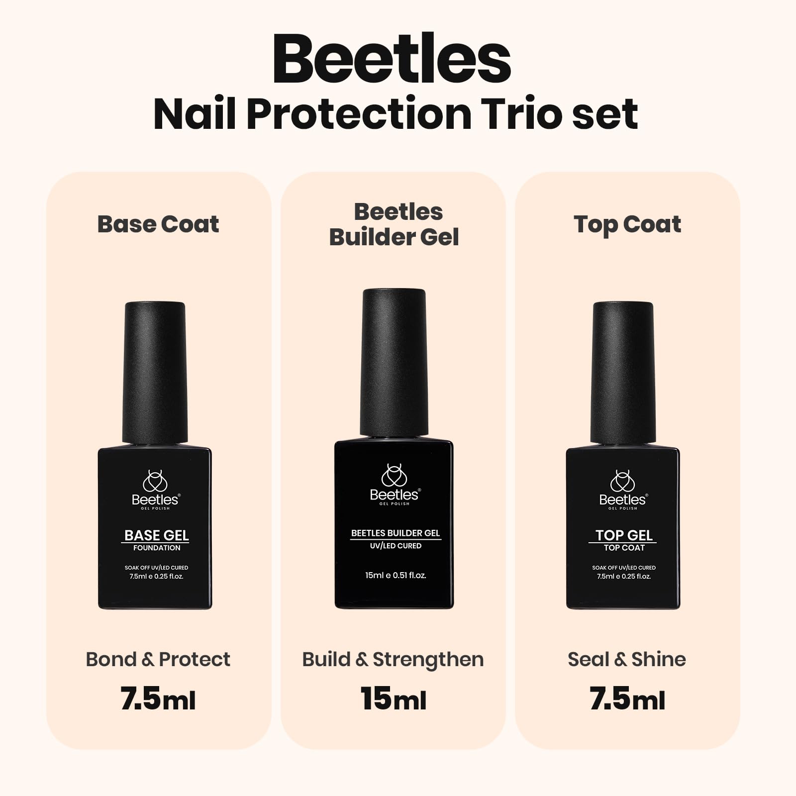 Beetles Builder Gel Set - 3 Pcs 8 in 1 Nail  Strengthening Apex Building Extension