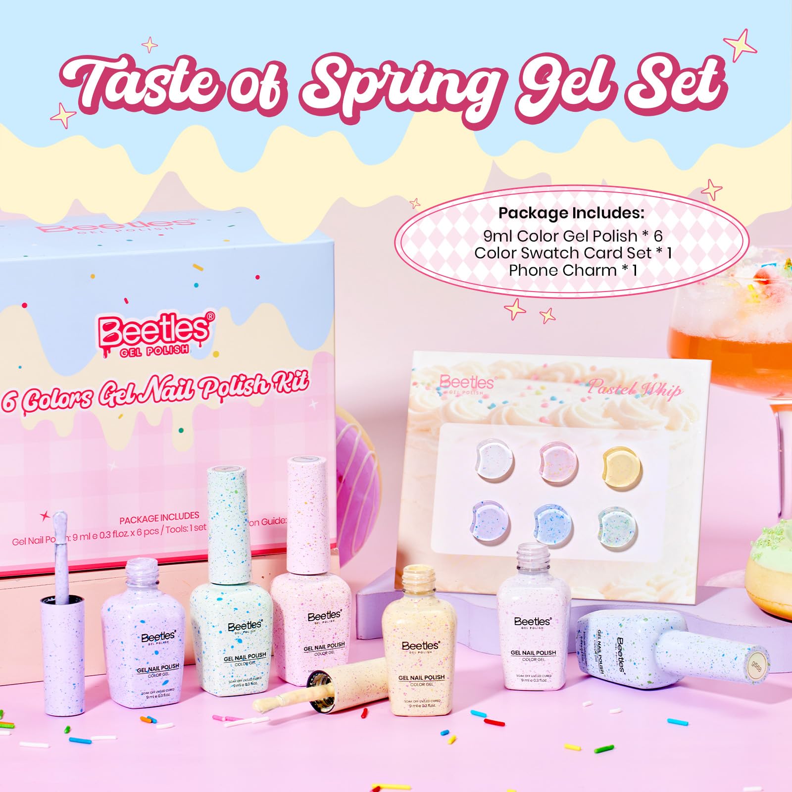 Beetles Easter Gel Nail Polish Set, Spring Nails Pastel Whip 6 Colors Taste of Spring Macaron Shimmer Glitter Gel Polish