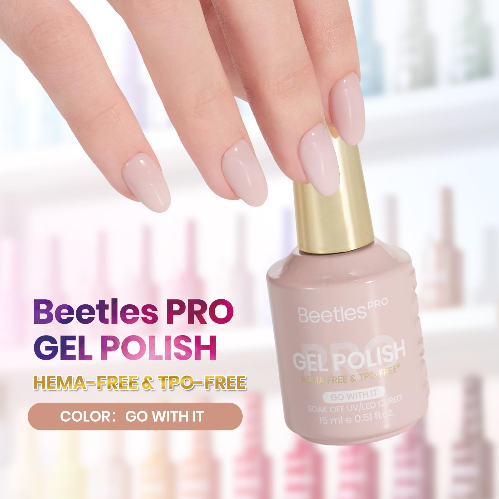 Beetles Pro Nude Gel Nail Polish -  Go With It，HEMA Free & TPO Free, 15ml Milky Nude Color Gel Polish