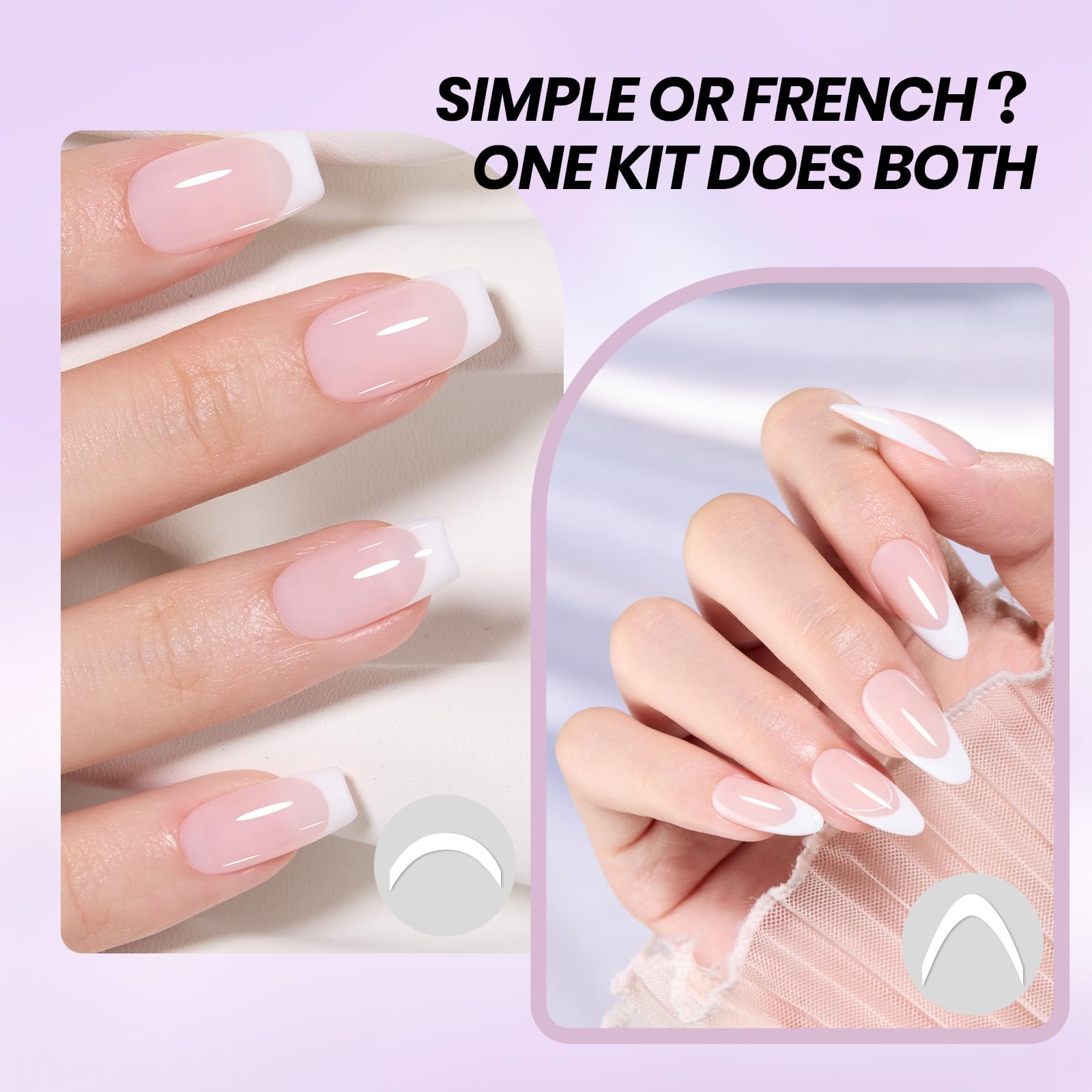 Beetles French Tip Gel Polish Set - White Nude Pink Gel Nail Polish Set Soak Off UV LED with 2 Styles Classic French Nail