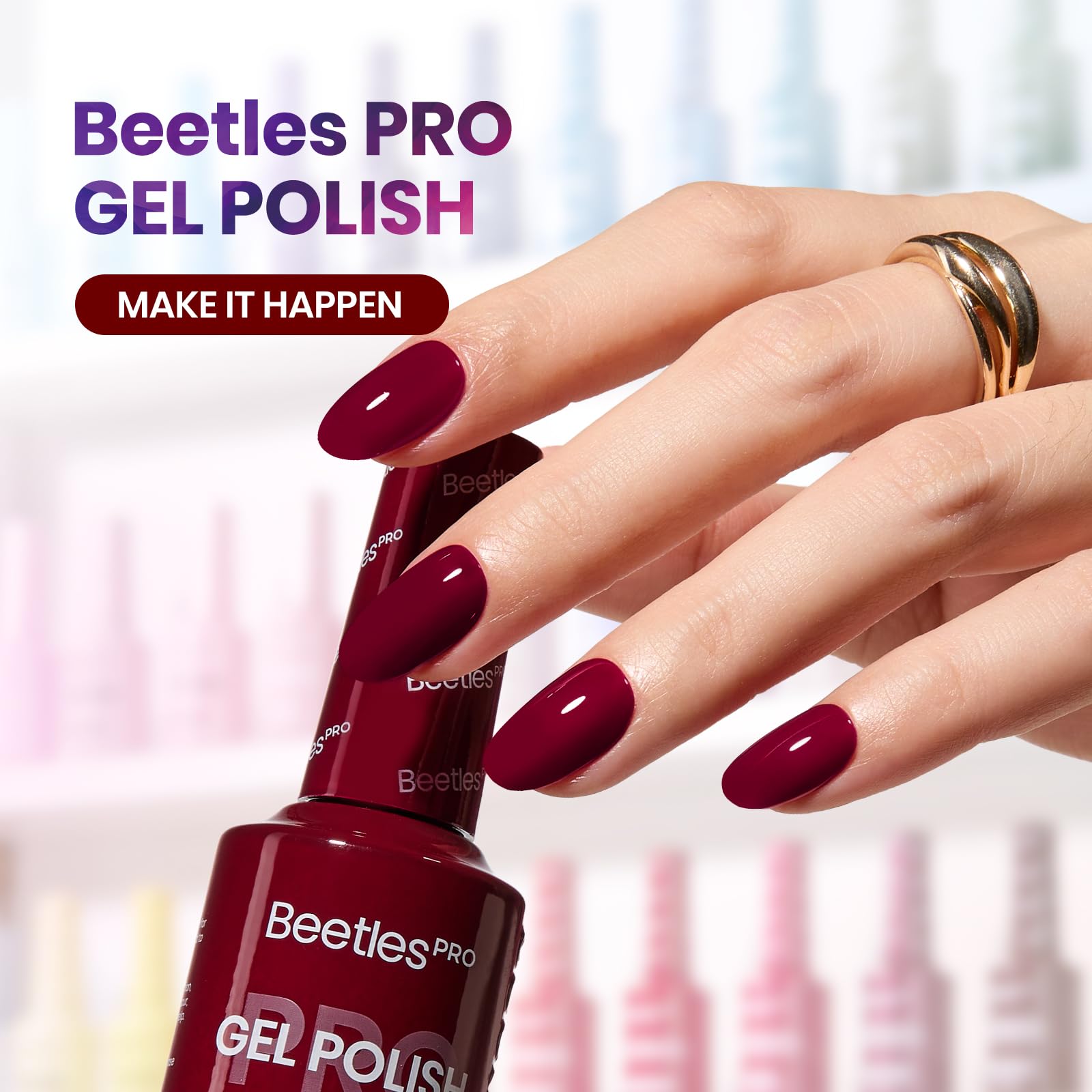 Beetles Pro Red Gel Polish - Make It Happen, Dark Burgundy Wine Red Color 20ML Gel Polish