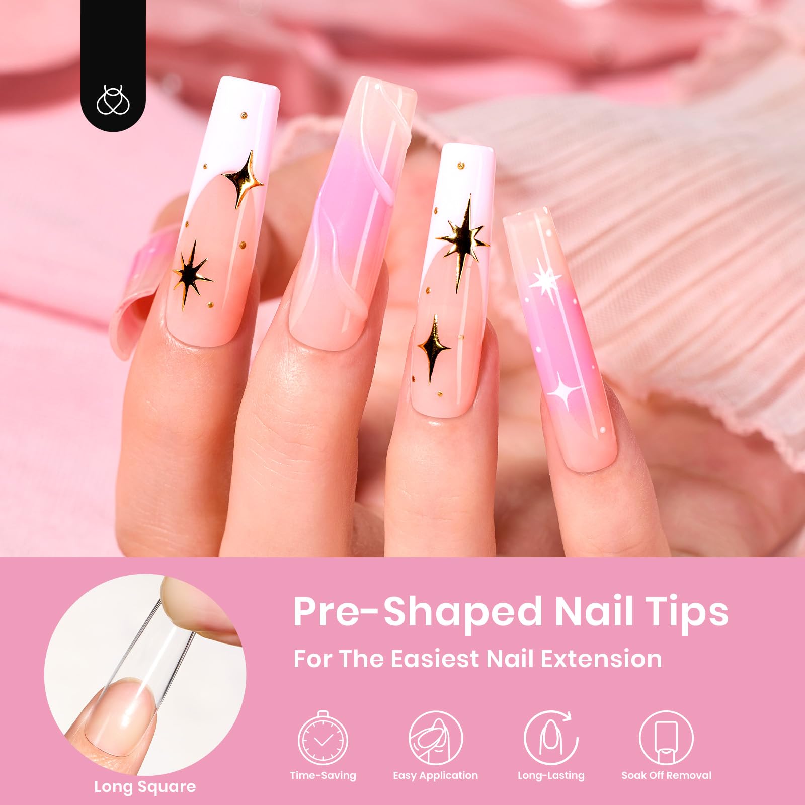 Square Etch-x Long Square Clear Nail Tips Pre-Shaped | 288 pcs
