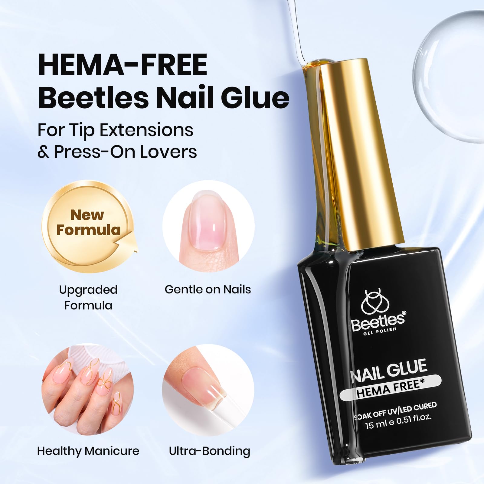 Beetles 15ml HEMA-Free Nail Glue Gel - TPO Free UV Nail Glue