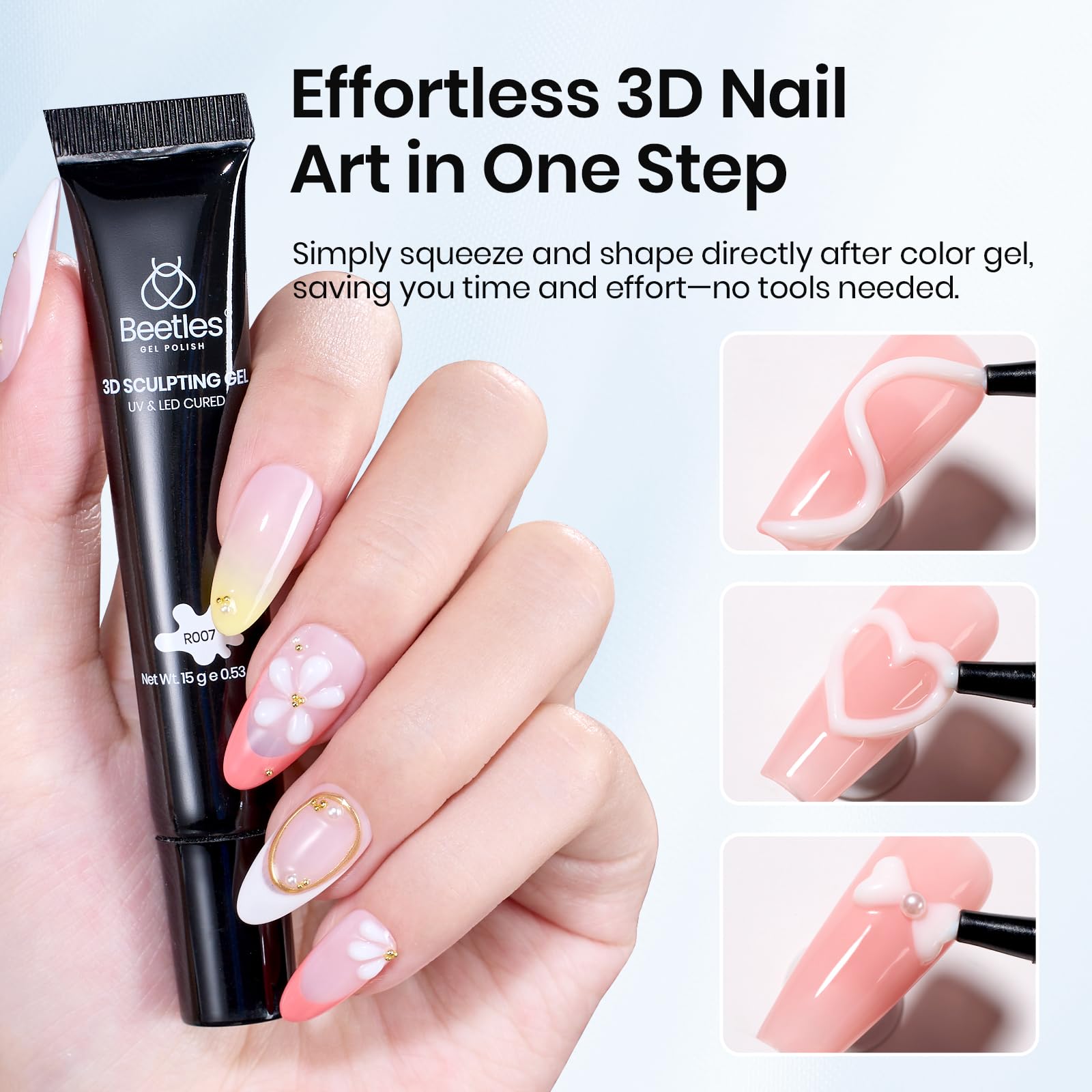 Beetles Sculpting Gel 3D Nail Art - White No Wipe Nail Polish