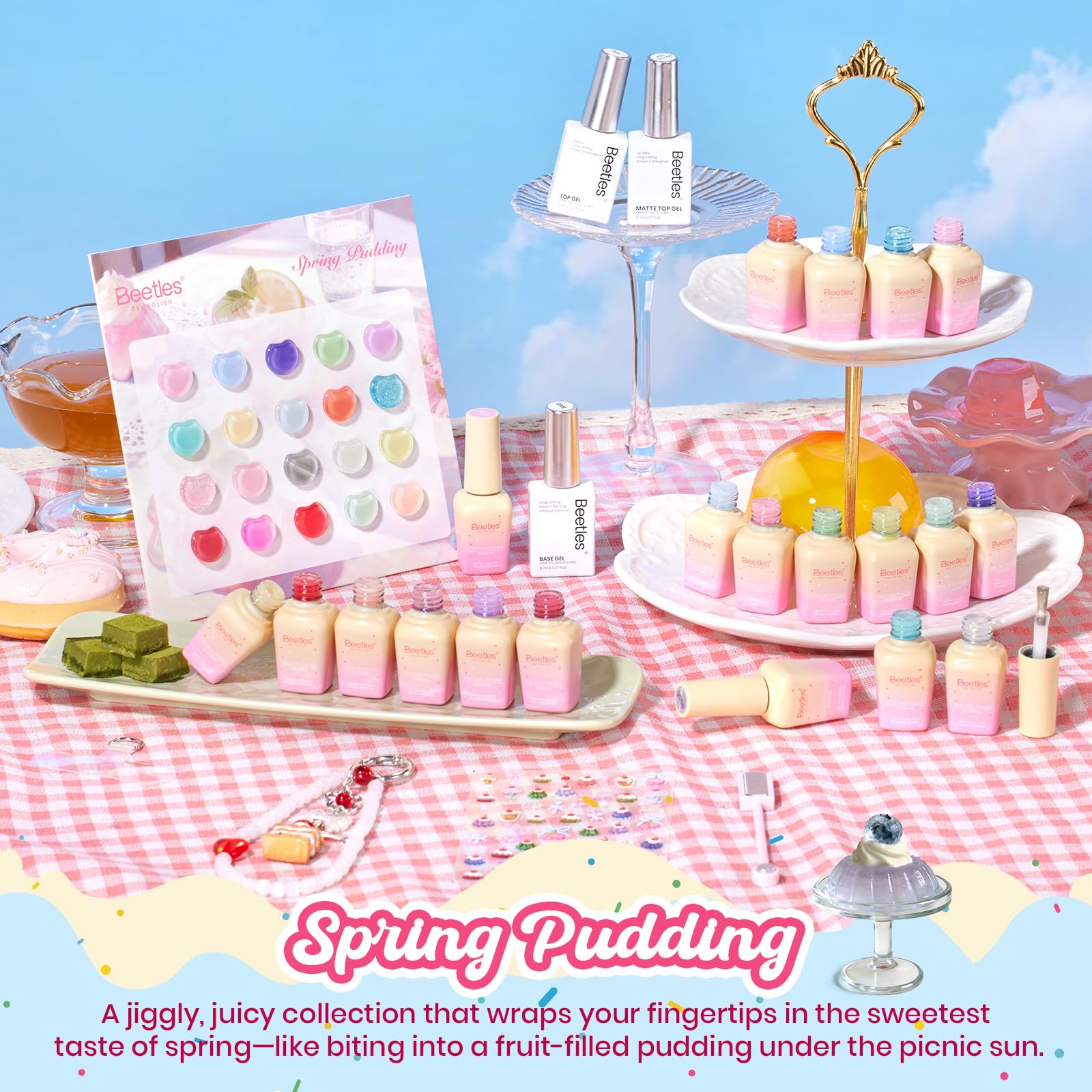Beetles Spring Pudding Jelly Gel Nail Polish Set - 28PCS 20 Colors Jelly Pink Purple Red Blue Green Glitter Silver Cat Eye