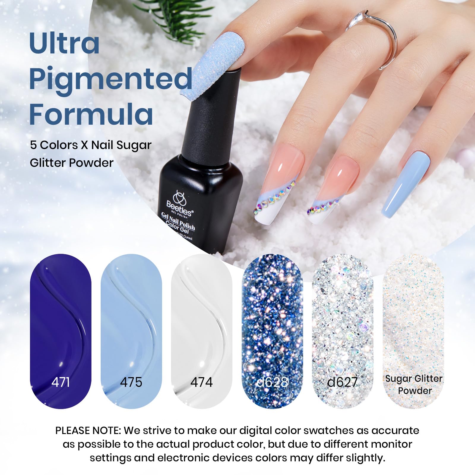 Beetles Gel Polish Winter Christmas - 5 Colors Dark Blue Glitter Gel Polish Kit