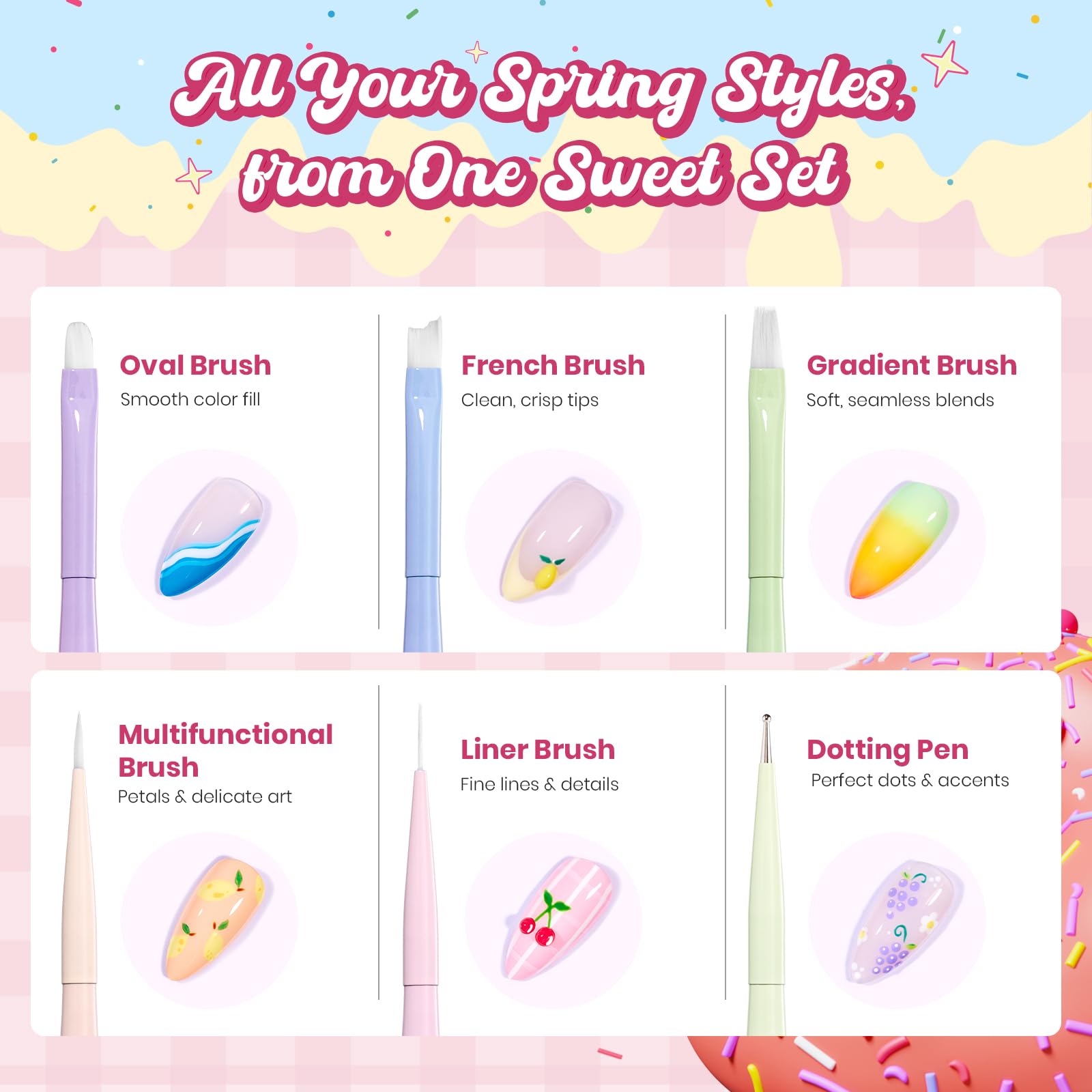 Beetles Spring Nail Art Brushes 6pcs – Sweet Swirl Nail Art Tools Liner Brushes for Nails Dotting