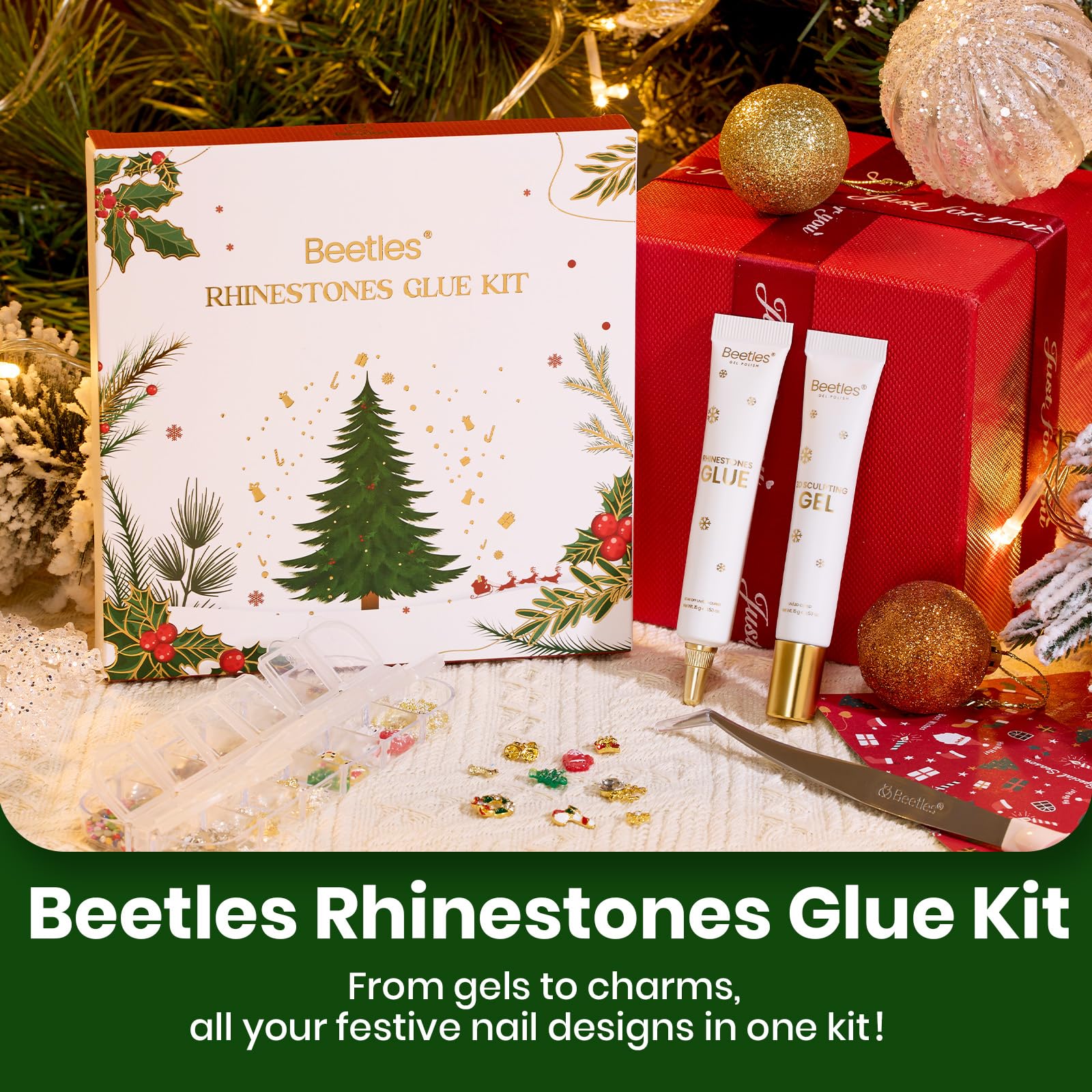 Beetles Christmas Rhinestones Glue Kit - 15ml Nail Rhinestone Glue and 3D Sculpting Gel