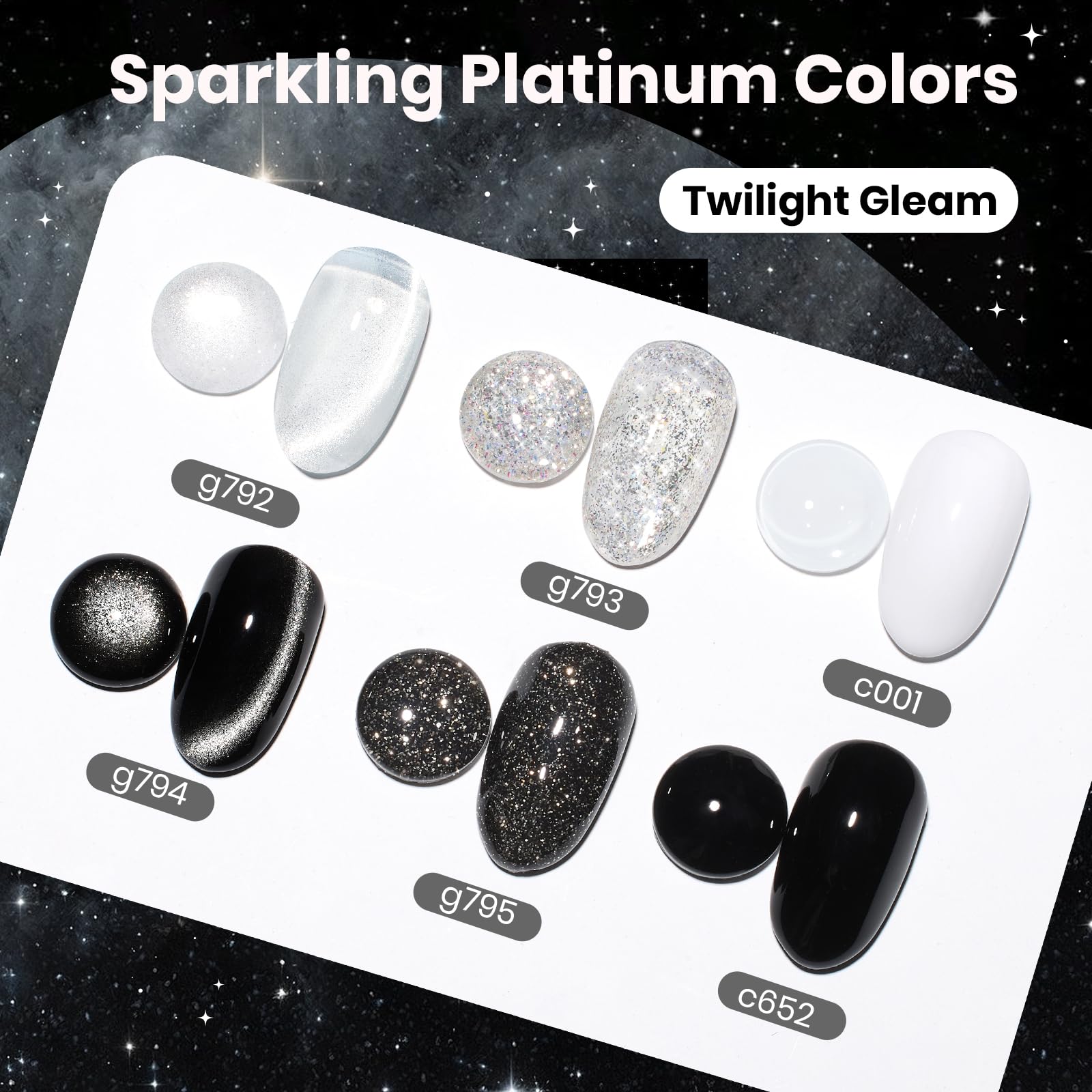 Beetles Sparkling Platinum 6 Colors Twilight Gleam Shine Cat Eye Glitter Shimmer Gel Nail Polish Set