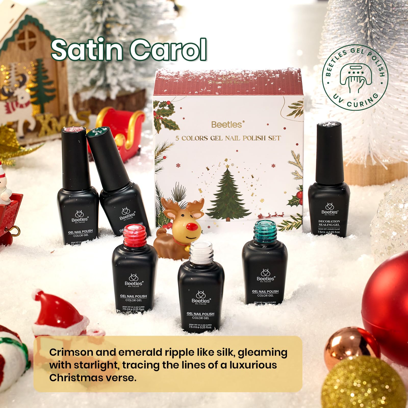 Beetles Christmas Gel Polish Set Stain Carol - 5 Colors Sparkle Red Green Set