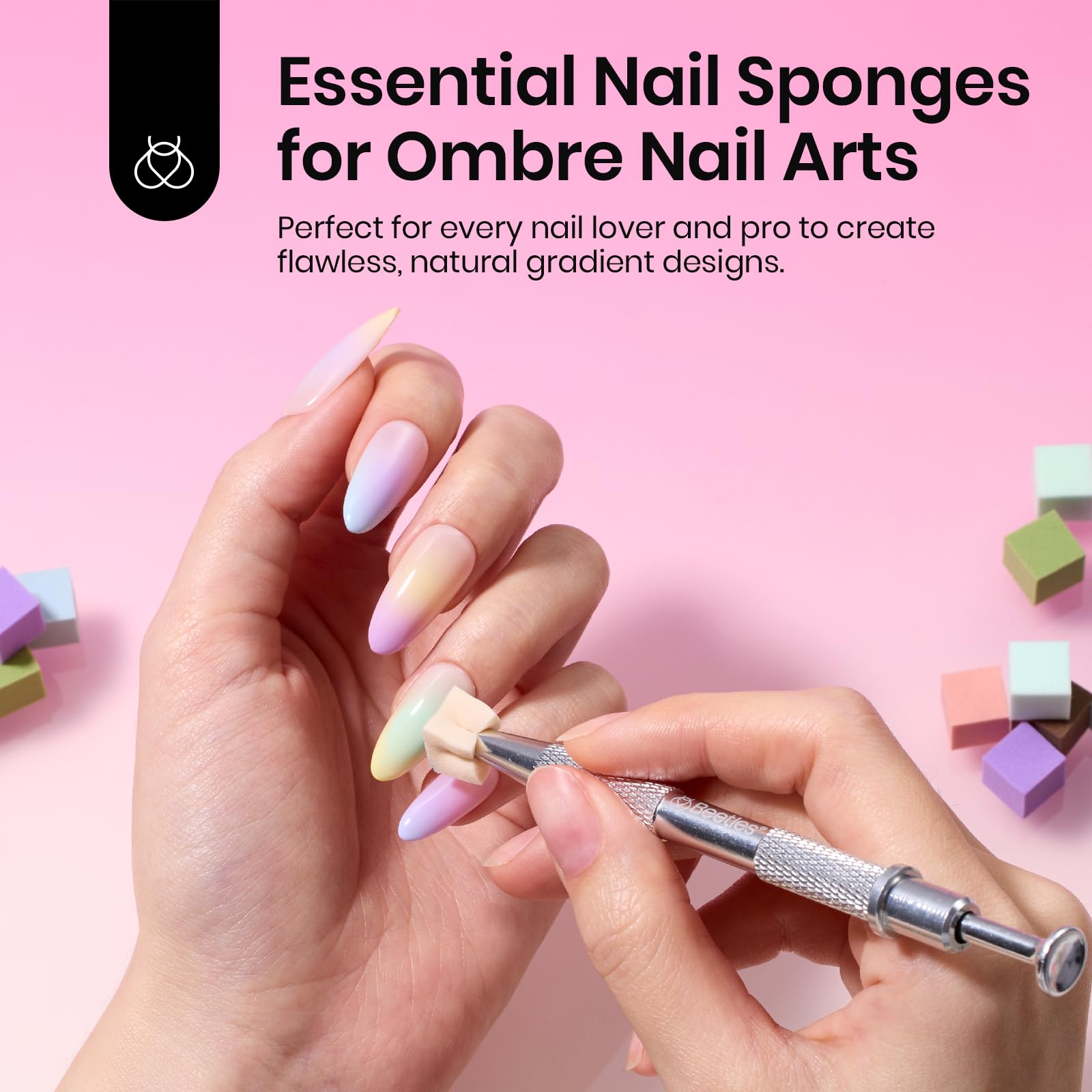 204Pcs Soft Nail Sponges for Ombre With Grabbing Pen