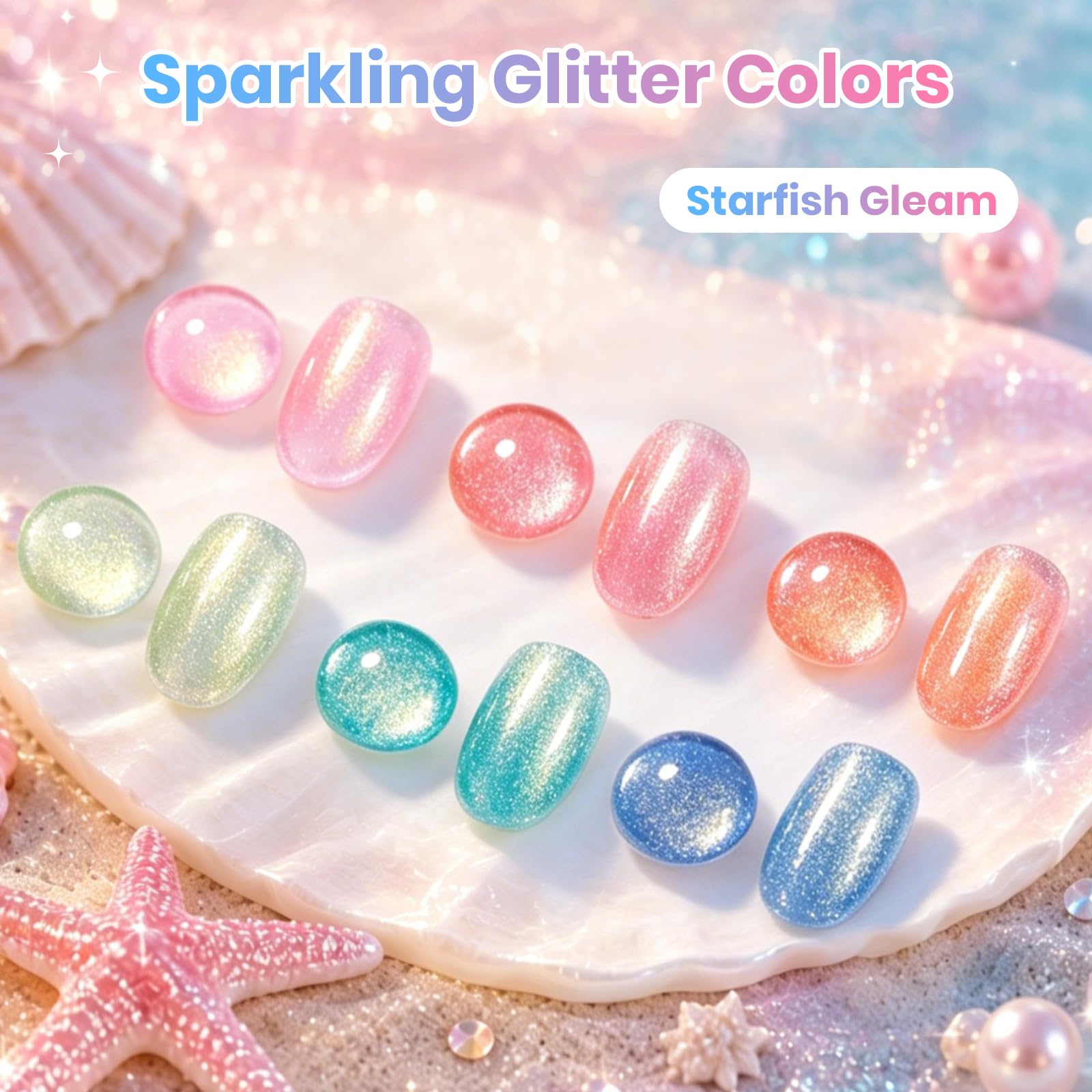 Beetles Sparkling Glitter 6 Colors Gleam Summer Pastel Nude Gel Polish Set