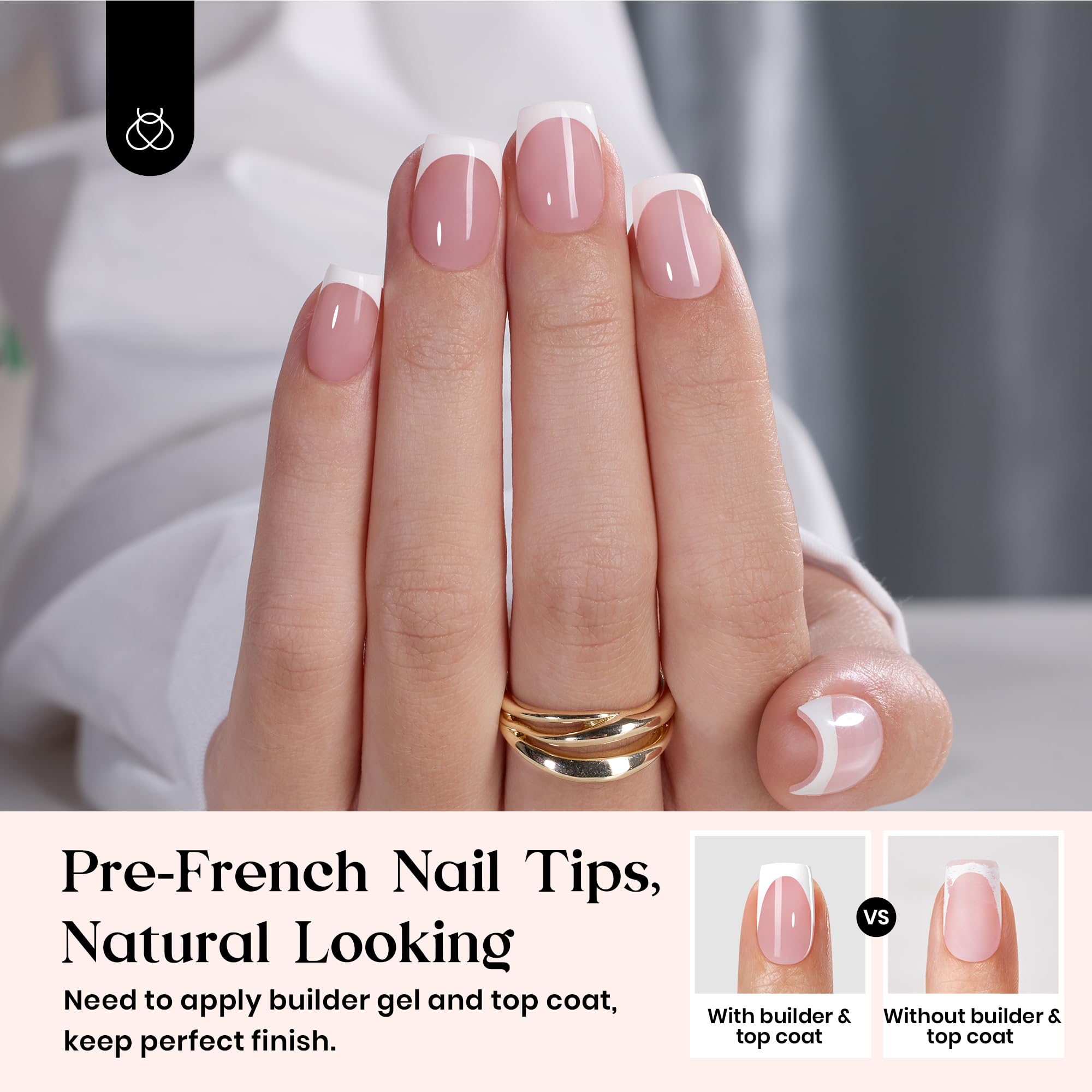 Beetles French Tip Press On Nails: 150 Pcs Pink Short Square Press On Nails 4 in 1 Nail Tips