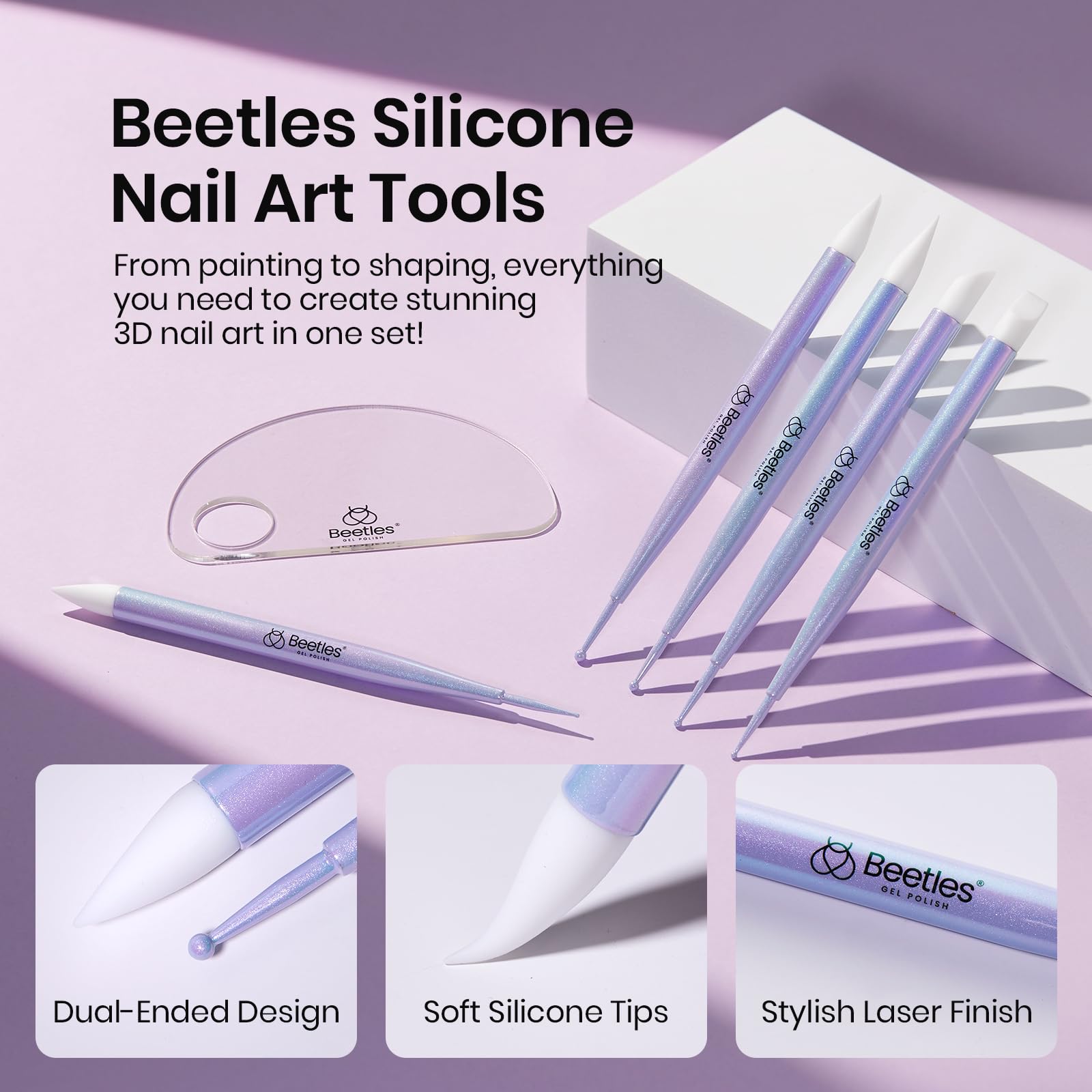 5Pcs Silicone Dual-Head Nail Art Tools Brushes Set – Beetles Gel