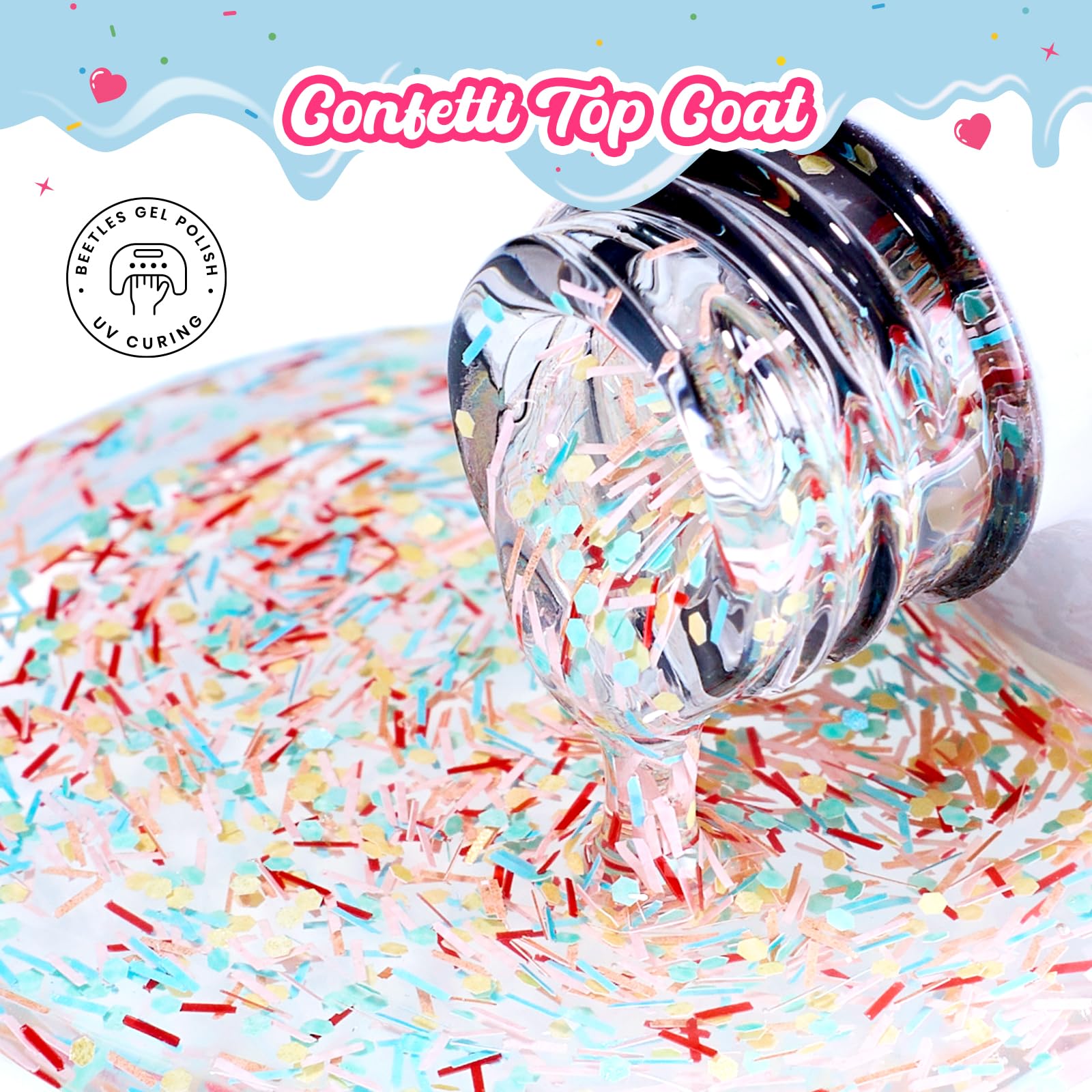 Beetles Glitter Top Coat Gel Polish Spring Limited - Confetti Fantasy Sprinkle Glitter Gel Top Coat 15ml