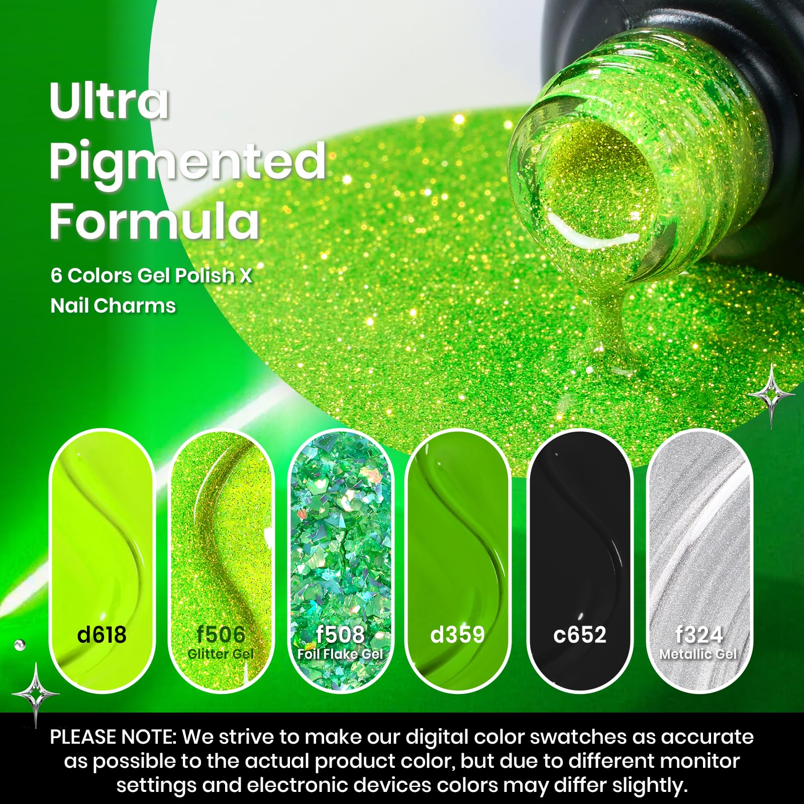 Brat Tribe - 6 Colors Fall Glitter Halloween Neon Green Gel Nail Polish Set
