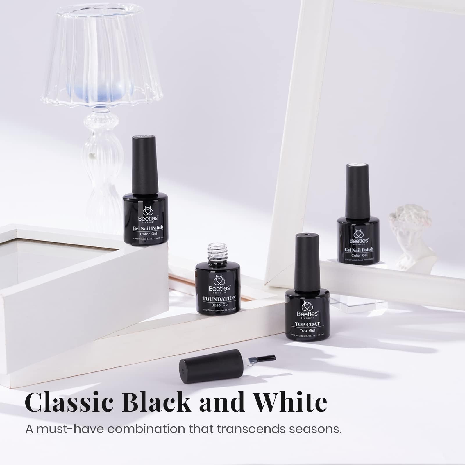 Black White Colors - 4Pcs White Black Gel Polish Set with No Wipe Top&Base Coat Nail Polish Set
