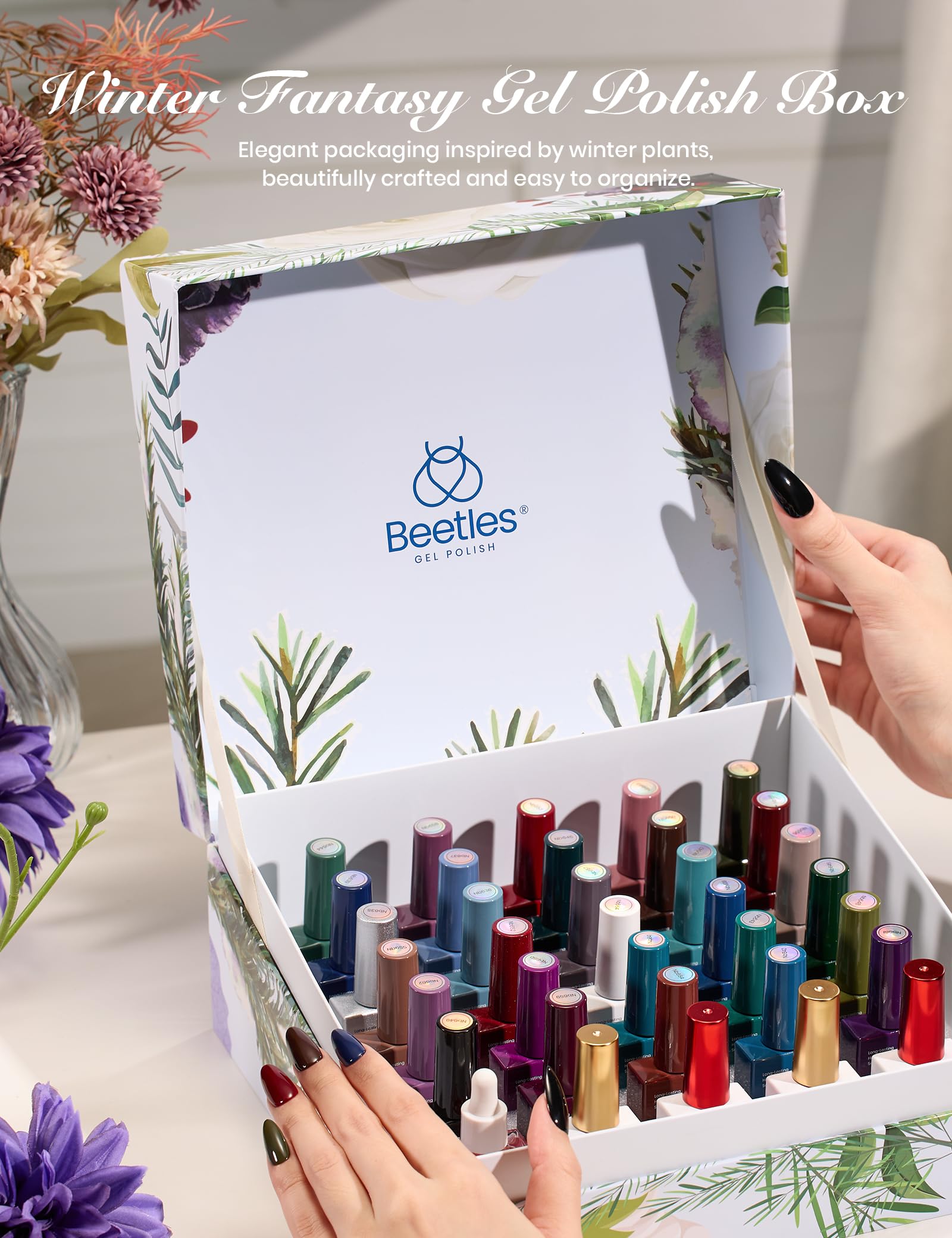 Beetles Gel Polish Christmas Gift Winter Fantasy - 30 Gel Colors Set with Top and Base Coat (15ml/Each)