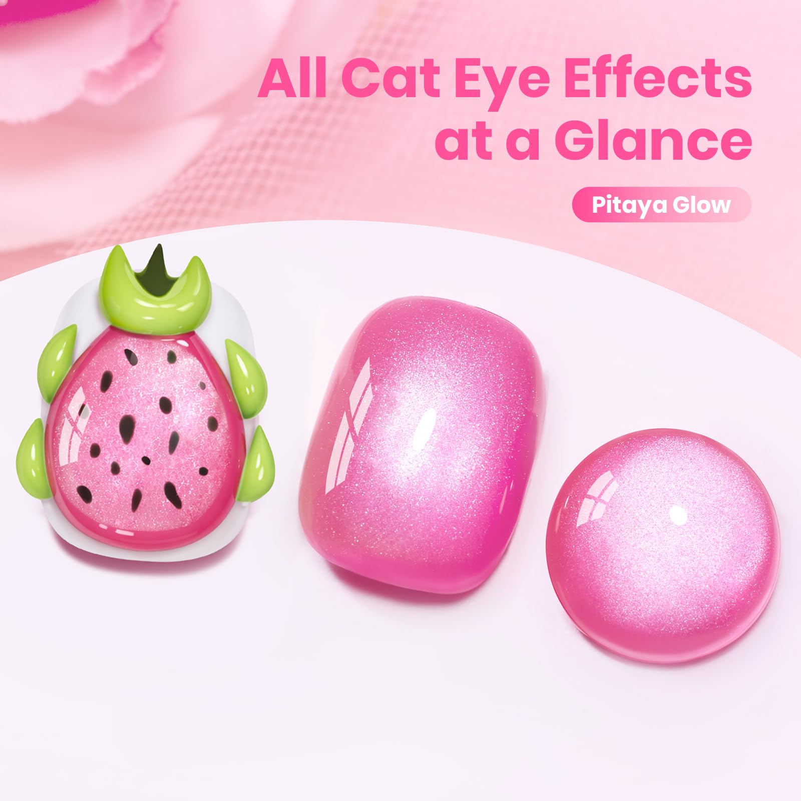 Beetles Pitaya Glow Pink Cat Eye Gel Nail Polish - 15ML Glitter Pink Cat Eye Spring Gel Polish Magnetic Shimmer