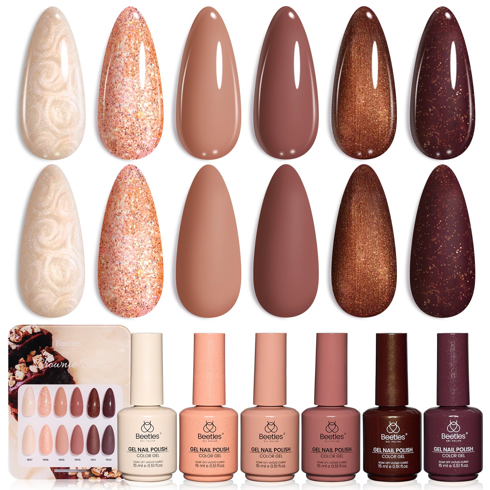 Beetles Brown Gel Polish - 6 Colors Light Dark Brown Color Set