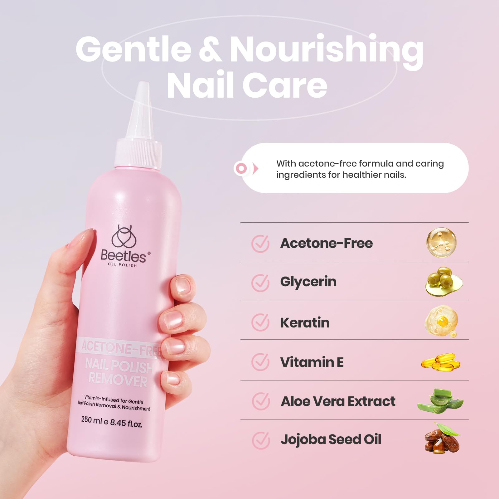 Beetles Nail Polish Remover 250ML Gentle Nourishing Nail Care