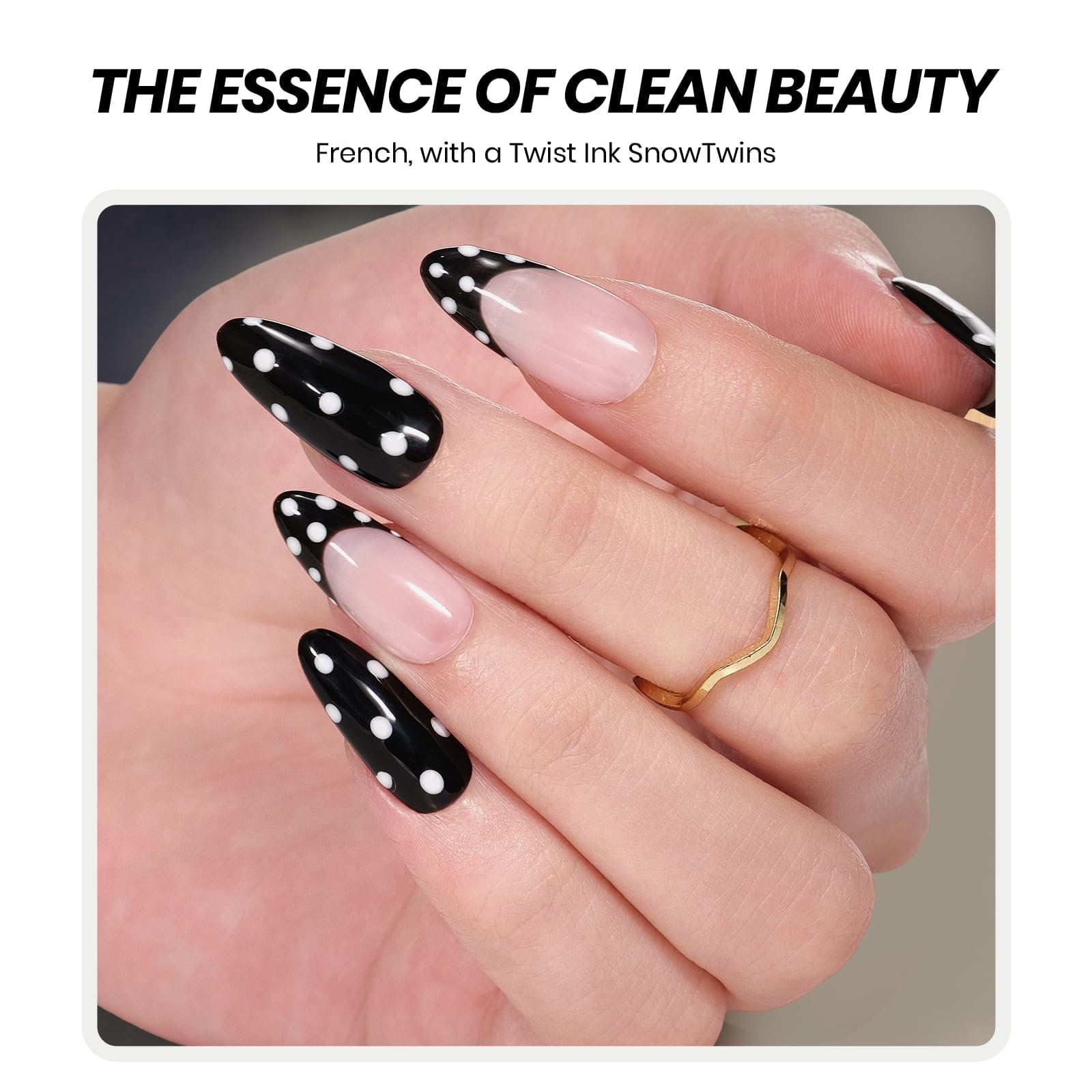 Beetles Black White Gel Polish Kit - Ink Snow Twins Collection, 4pc 10ML French Nail Kit Hema-Free Black and White Colors