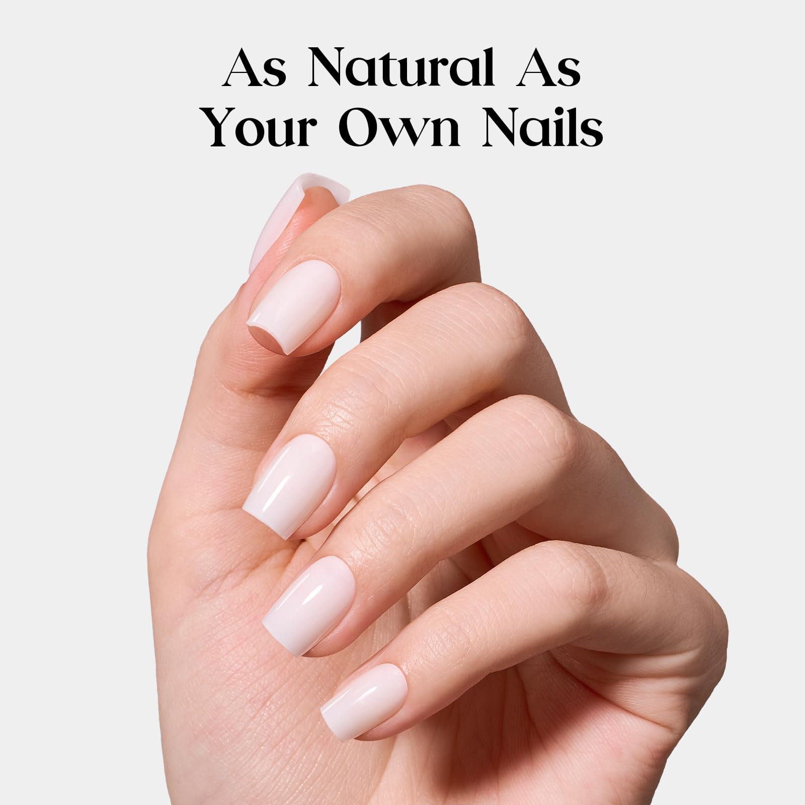Beetles Natural Milky Press On Nails | Milky White Short Square 15 sizes-30Pcs