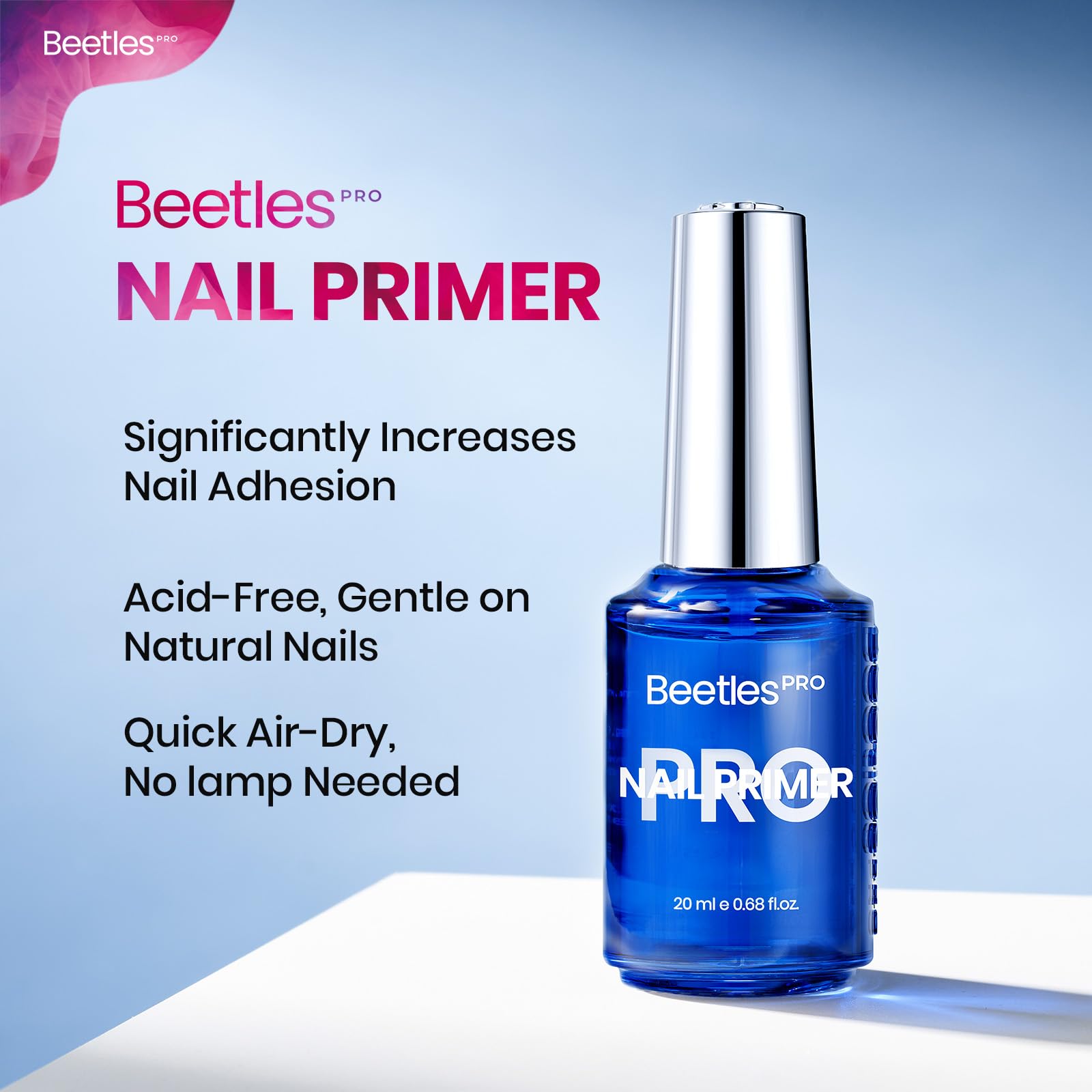 Beetles Pro Nail Primer for Gel Nail Polish - 20ml Primer Bond Natural Nail Prep Hema Free&Acid-Free