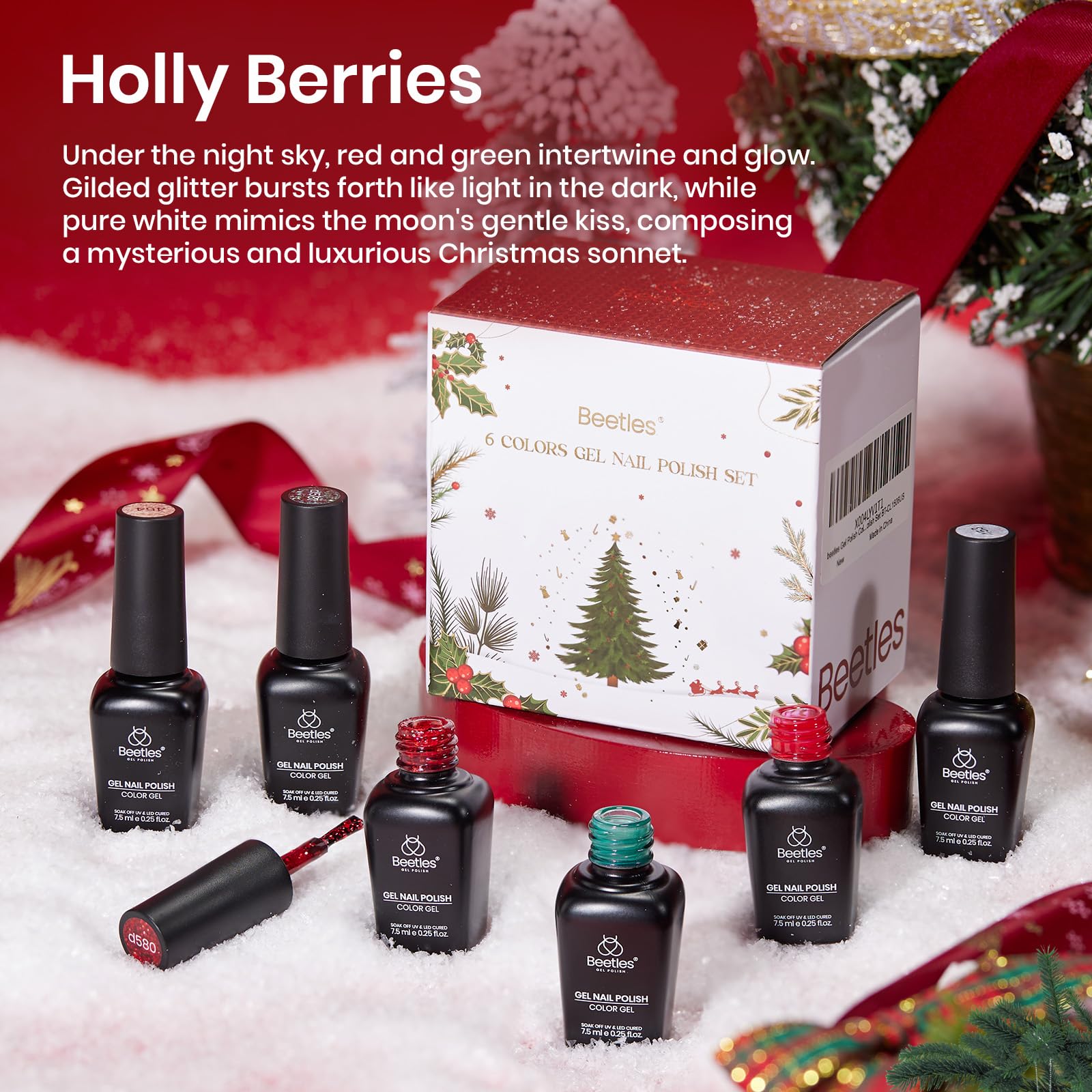 Beetles Gel Nail Polish Set - Christmas Holly Berries 6 Colors Gel Nail Kit