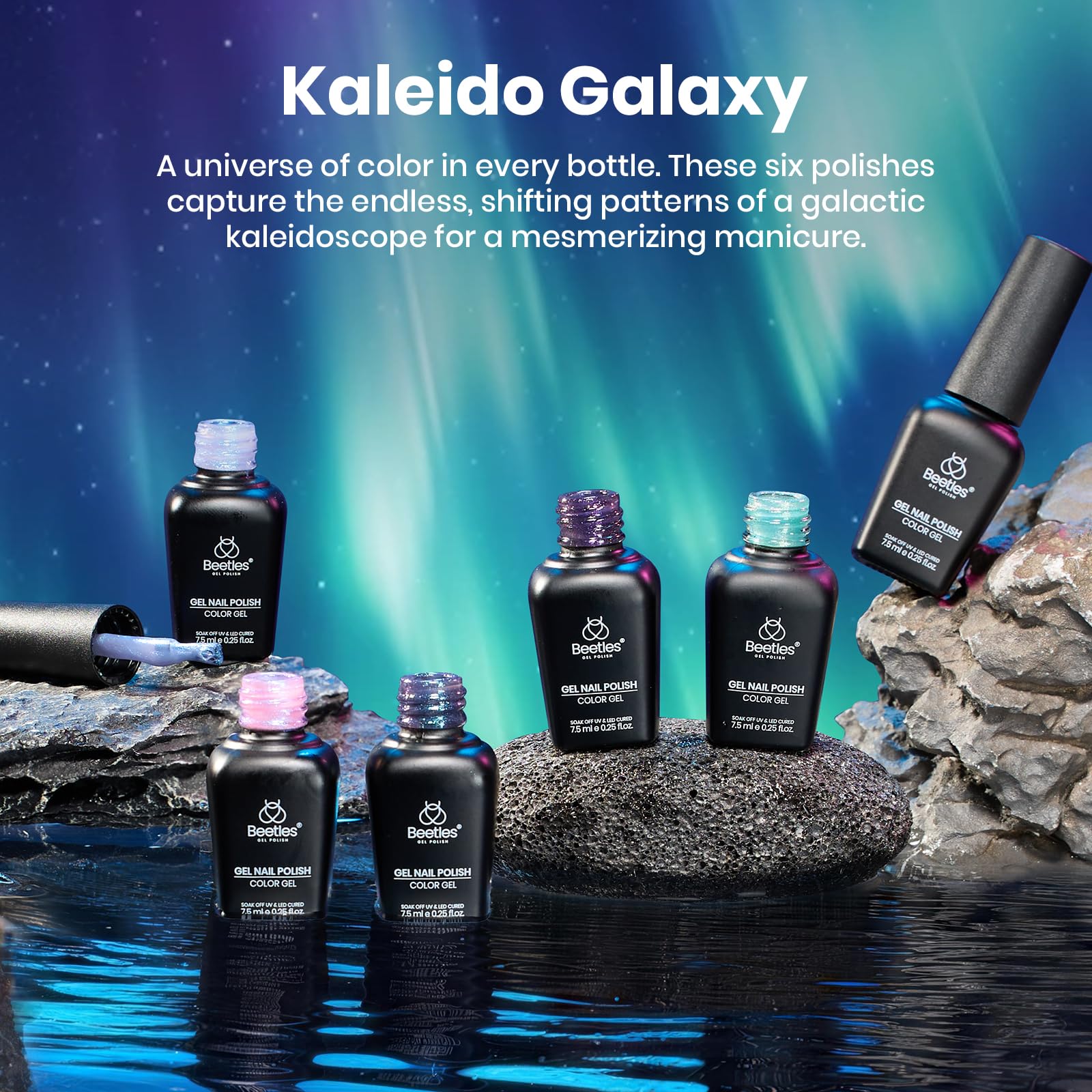 Beetles Glitter Gel Polish Set – Kaleido Galaxy 6 Colors Easter Shimmer Chameleon Blue Green Purple UV LED Gel Nail Polish Sparkly Nail Gel Kit