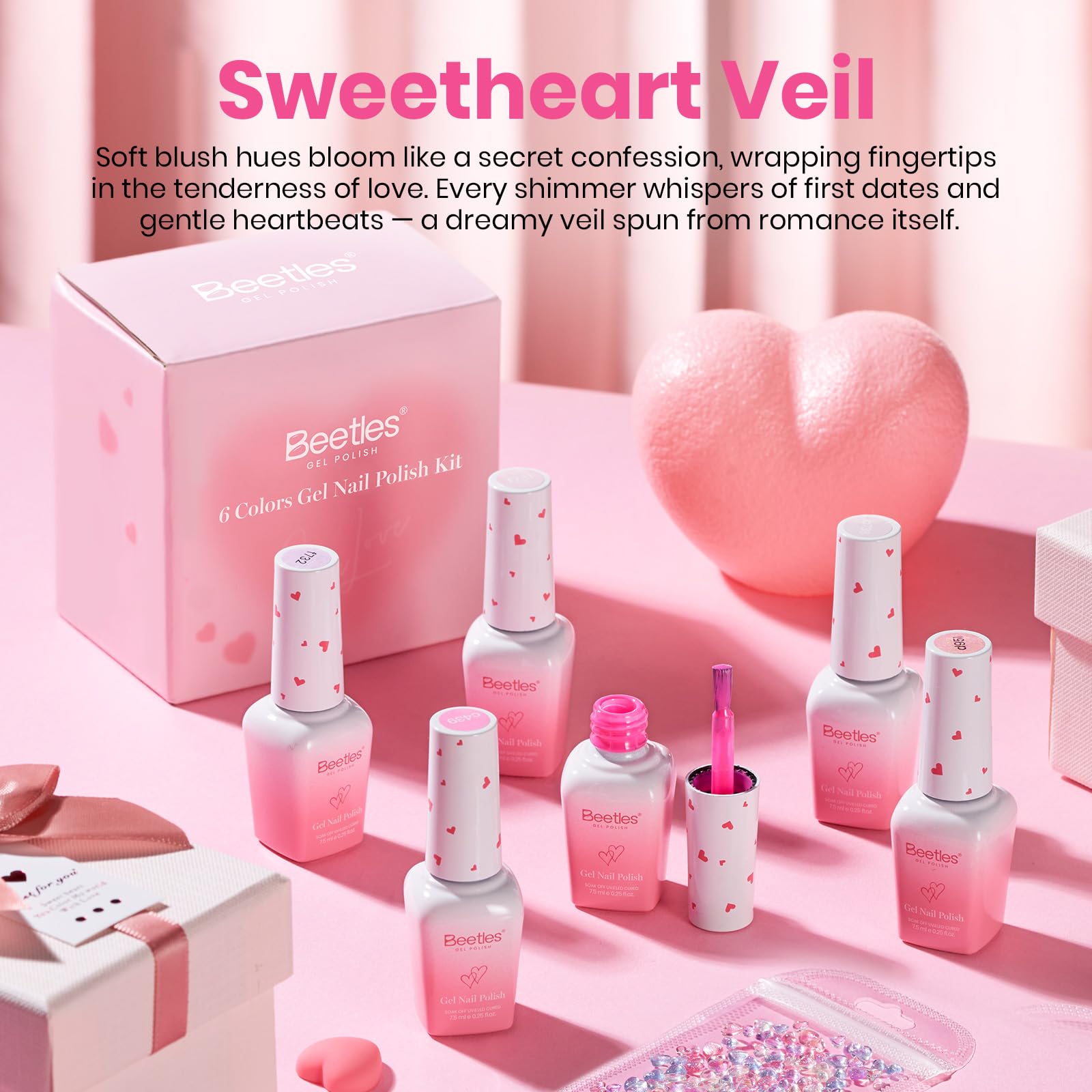 Beetles Valentine Nails Gel Polish Set - 6 Blush Cotton Pink Colors