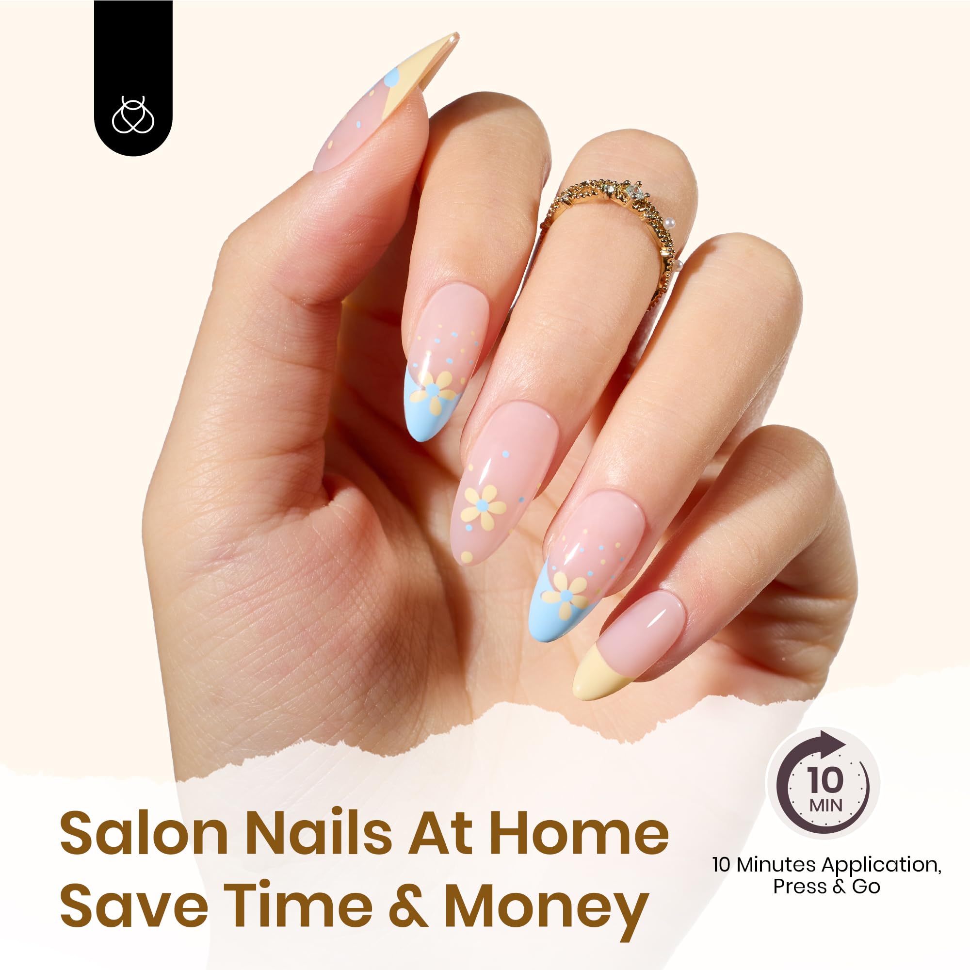 First Blossom | Beetles X PRESS BARE Press On Nails Medium Almond  Girls (15 Sizes-30Pcs)