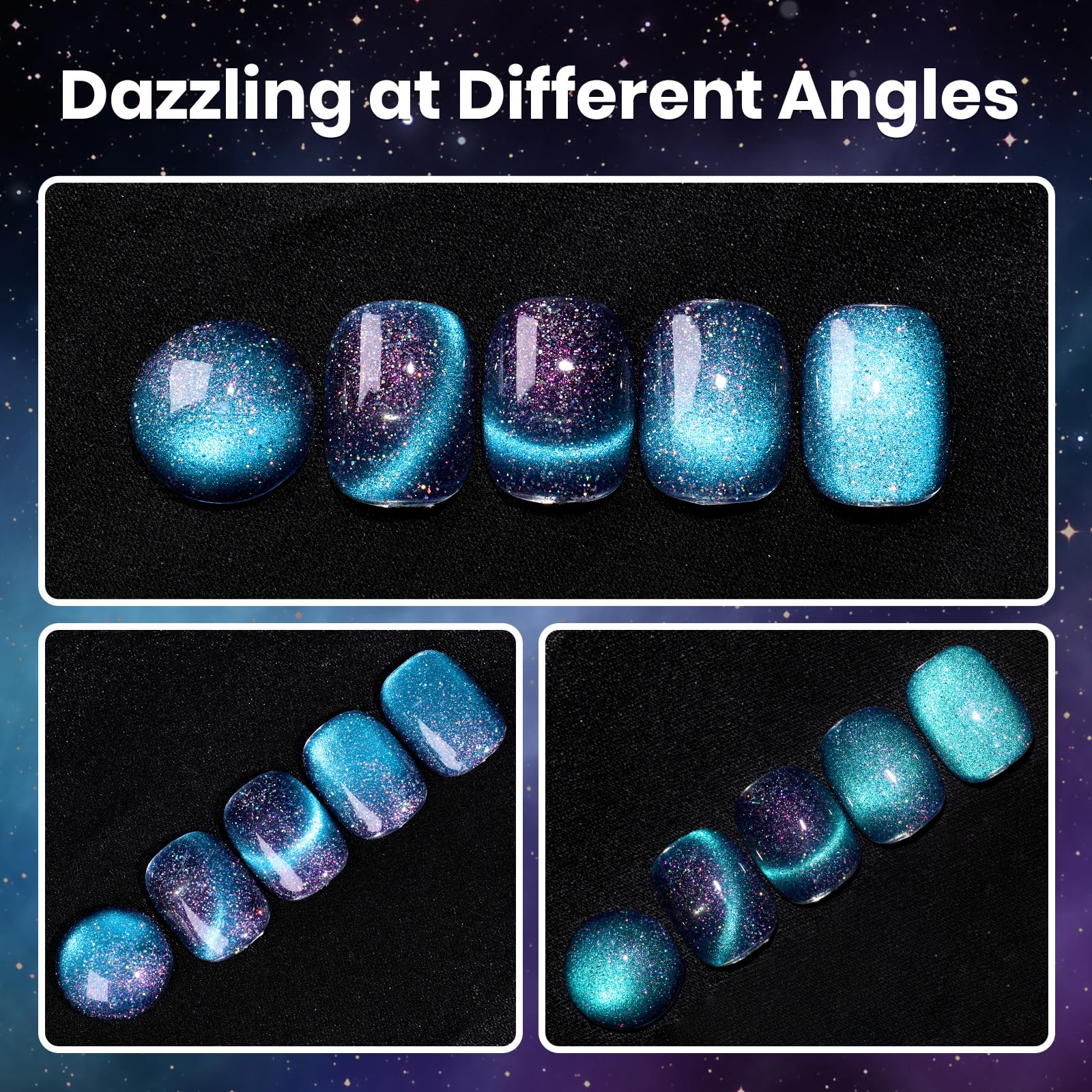 Beetles Interstellar Mirage Blue Purple Cat Eye Gel Nail Polish 15ML 9D Chameleon Blue Glitter