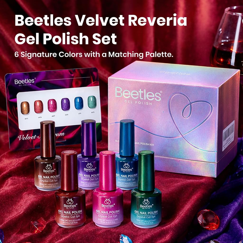 Beetles Cat Eye Gel Nail Polish Set - 6 Colors 15ML Glitter Gel Polish Kit Red Pink Brown Burgundy Purple Blue Green