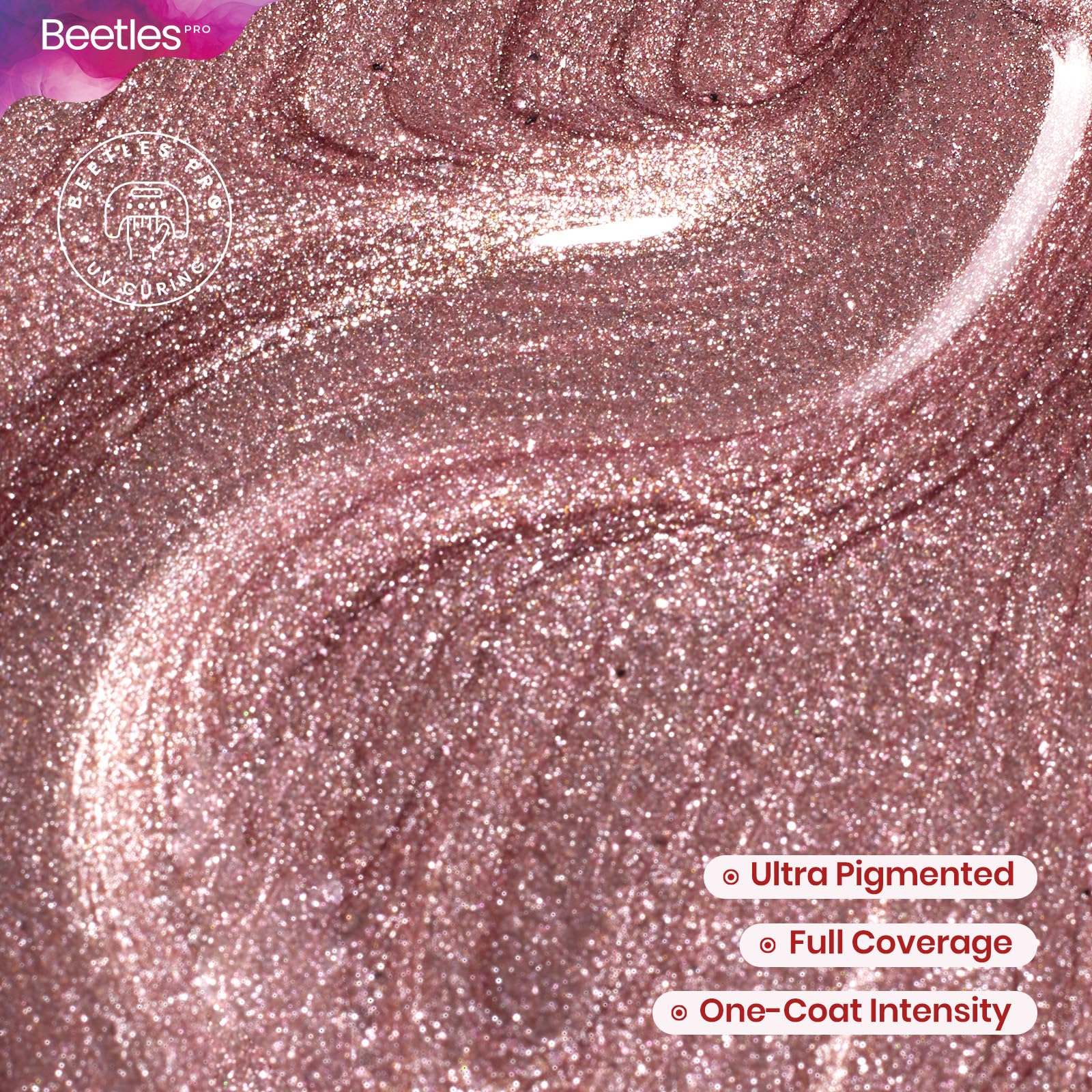 Beetles Pro Shimmer Gel Polish - Existential Pink Rose Gold Color 20ML Pink Shimmer Gel Polish