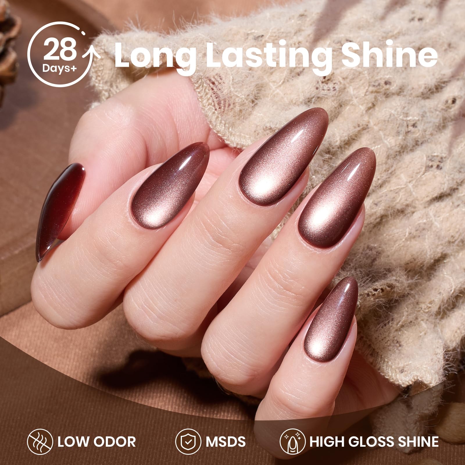 Cinnamon Girl Winter Nails - 15ML Fall Brown Velvet Cat Eye Magnetic Glitter Gel Nail Polish