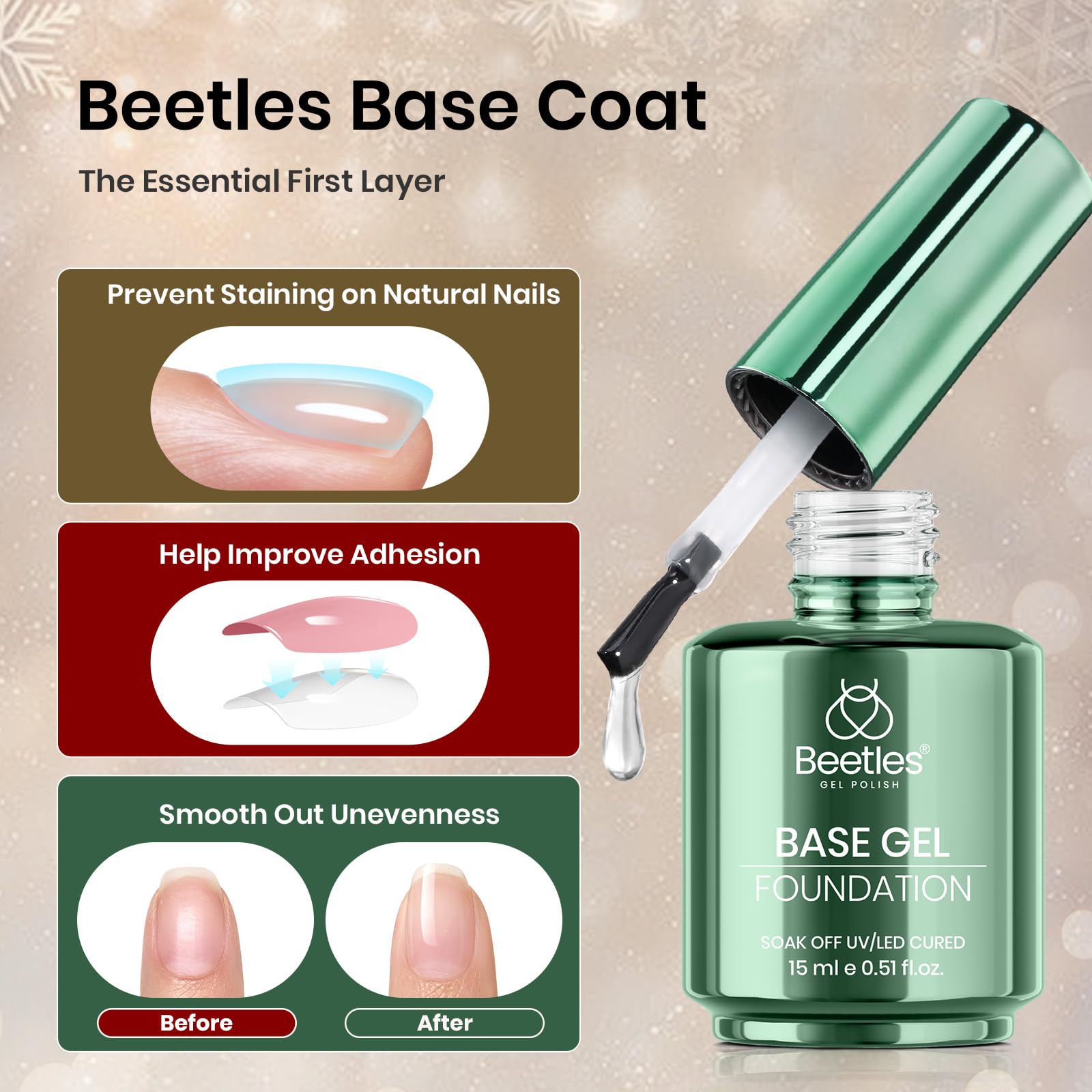 Beetles No Wipe Gel Top Coat and Base Coat Set 2 Pcs 15ml